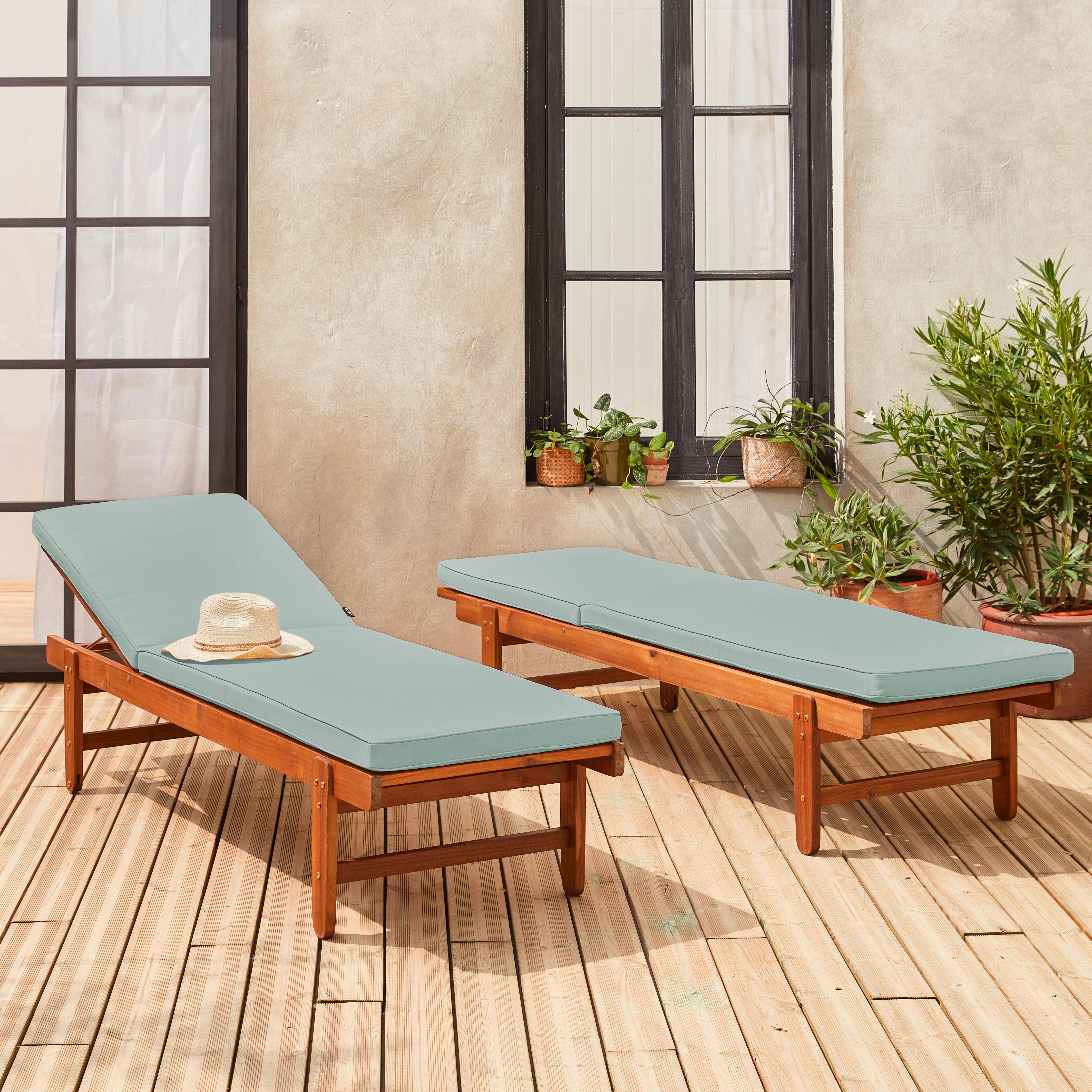 Pair of multi-position wooden sun loungers with wheels, Arequipa, Khaki Green, 190x60x88 cm,sweeek,Photo2