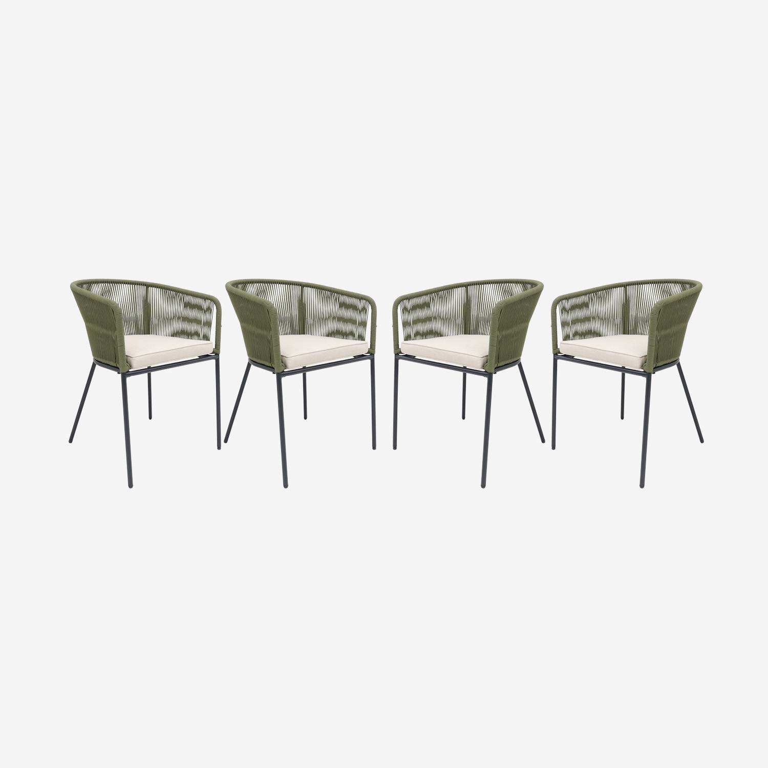 Set of 4 metal and rope garden chairs