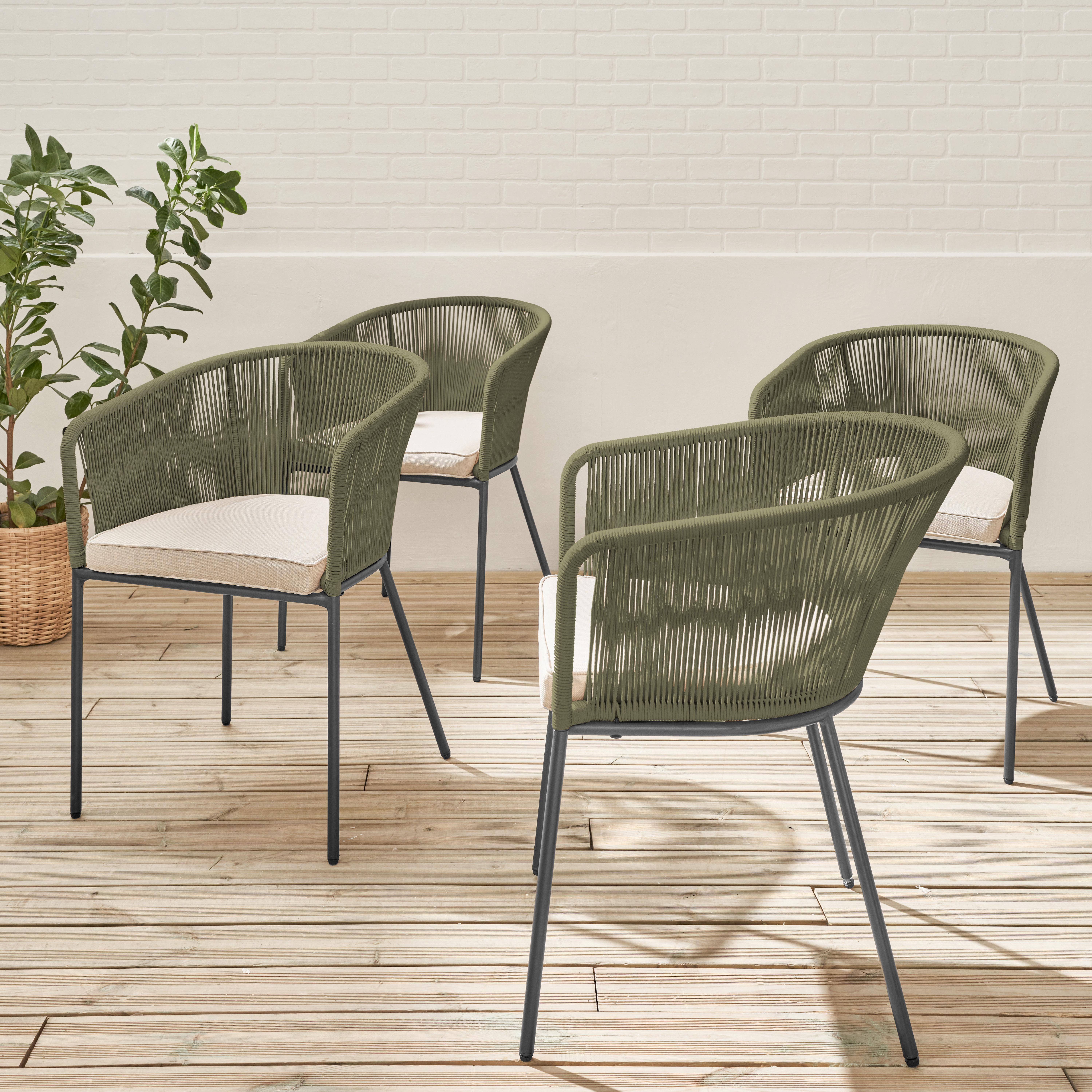 Set of 4 metal and rope garden chairs, Santos, 56.5x59x79 cm Photo1