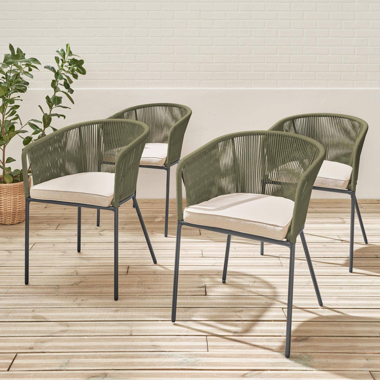 Set of 4 metal and rope garden chairs, Santos, 56.5x59x79 cm Photo2