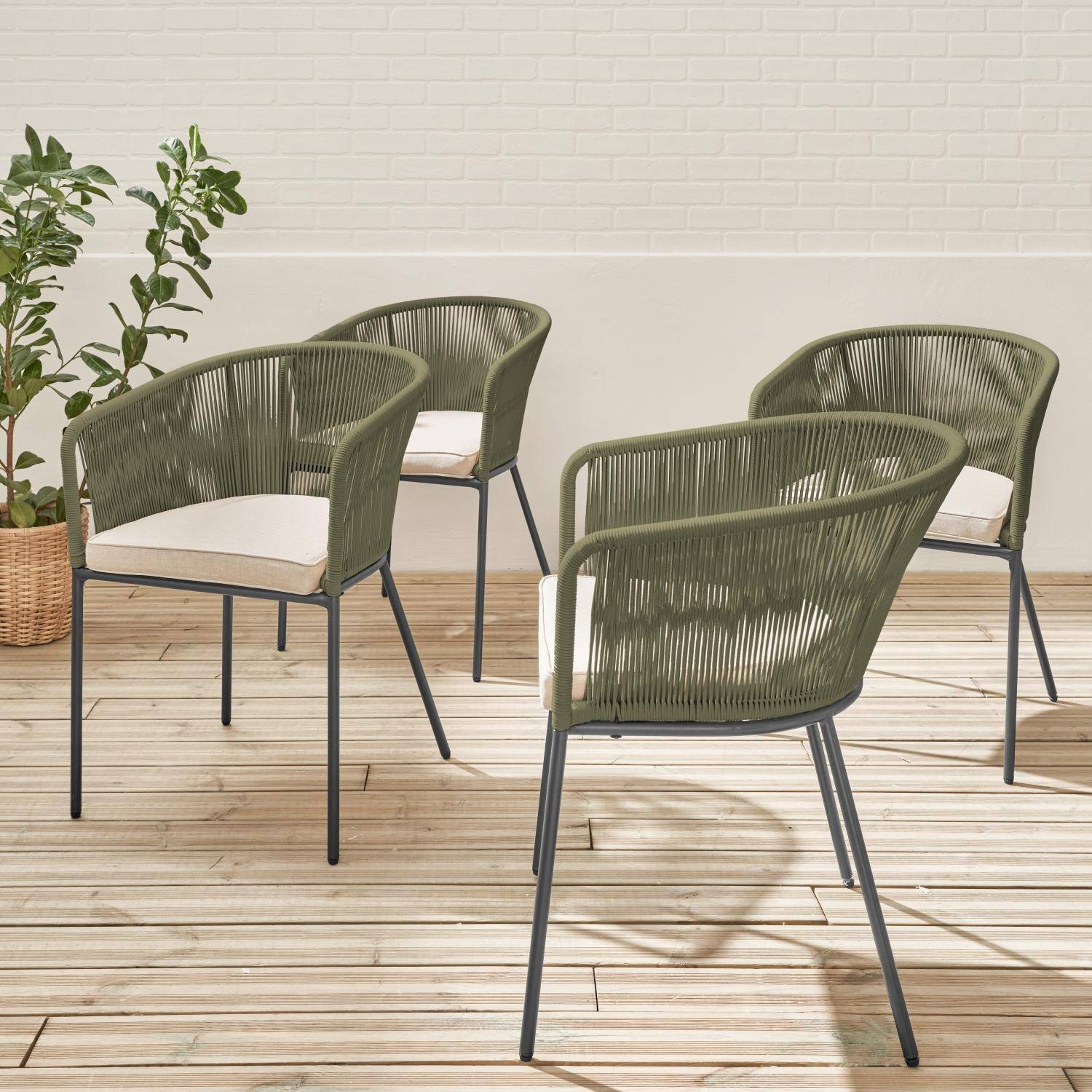 Set of 4 metal and rope garden chairs, Santos, 56.5x59x79 cm Photo1