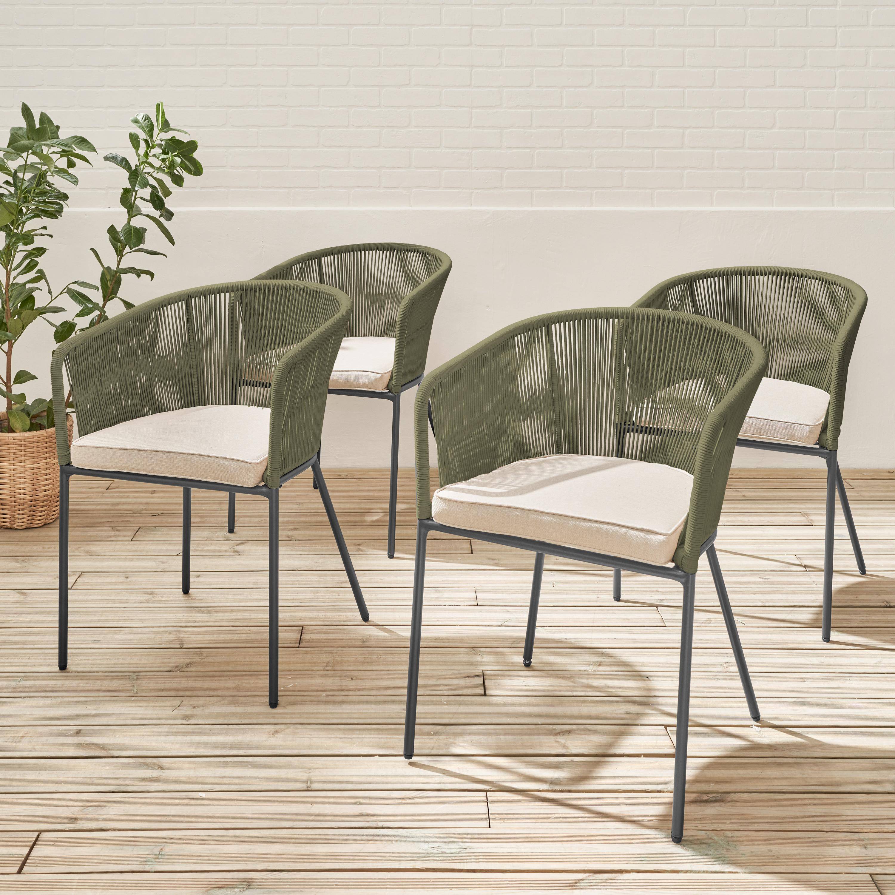 Set of 4 metal and rope garden chairs, Santos, 56.5x59x79 cm Photo2