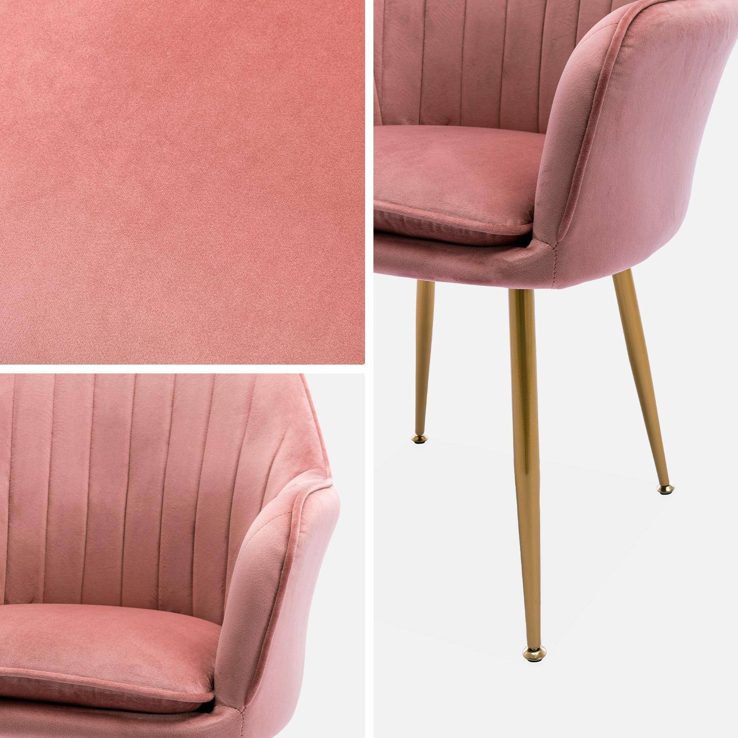 Lot de 4 fauteuils en velours vieux rose et pieds en métal noir, Shella L 57 x P 59 x H 84,5 Photo6