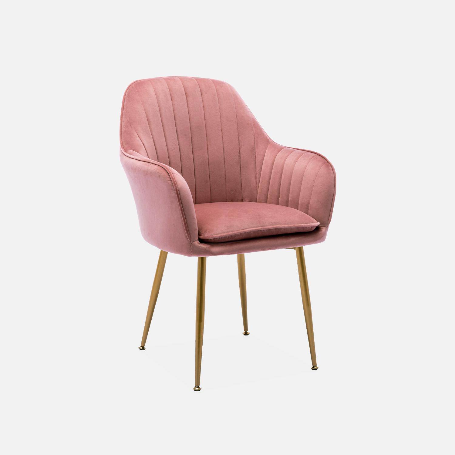 Lot de 4 fauteuils en velours vieux rose et pieds en métal noir, Shella L 57 x P 59 x H 84,5 Photo3