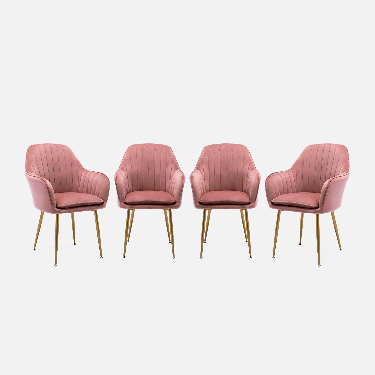 Lot de 4 fauteuils en velours vieux rose et pieds en métal noir, Shella L 57 x P 59 x H 84,5,sweeek,Photo2