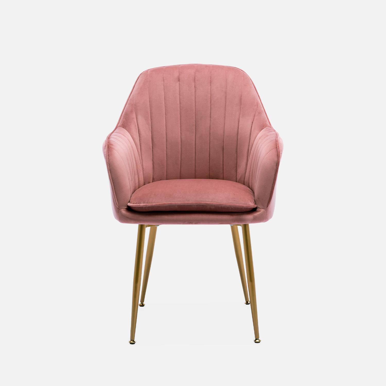 Lot de 4 fauteuils en velours vieux rose et pieds en métal noir, Shella L 57 x P 59 x H 84,5 Photo4