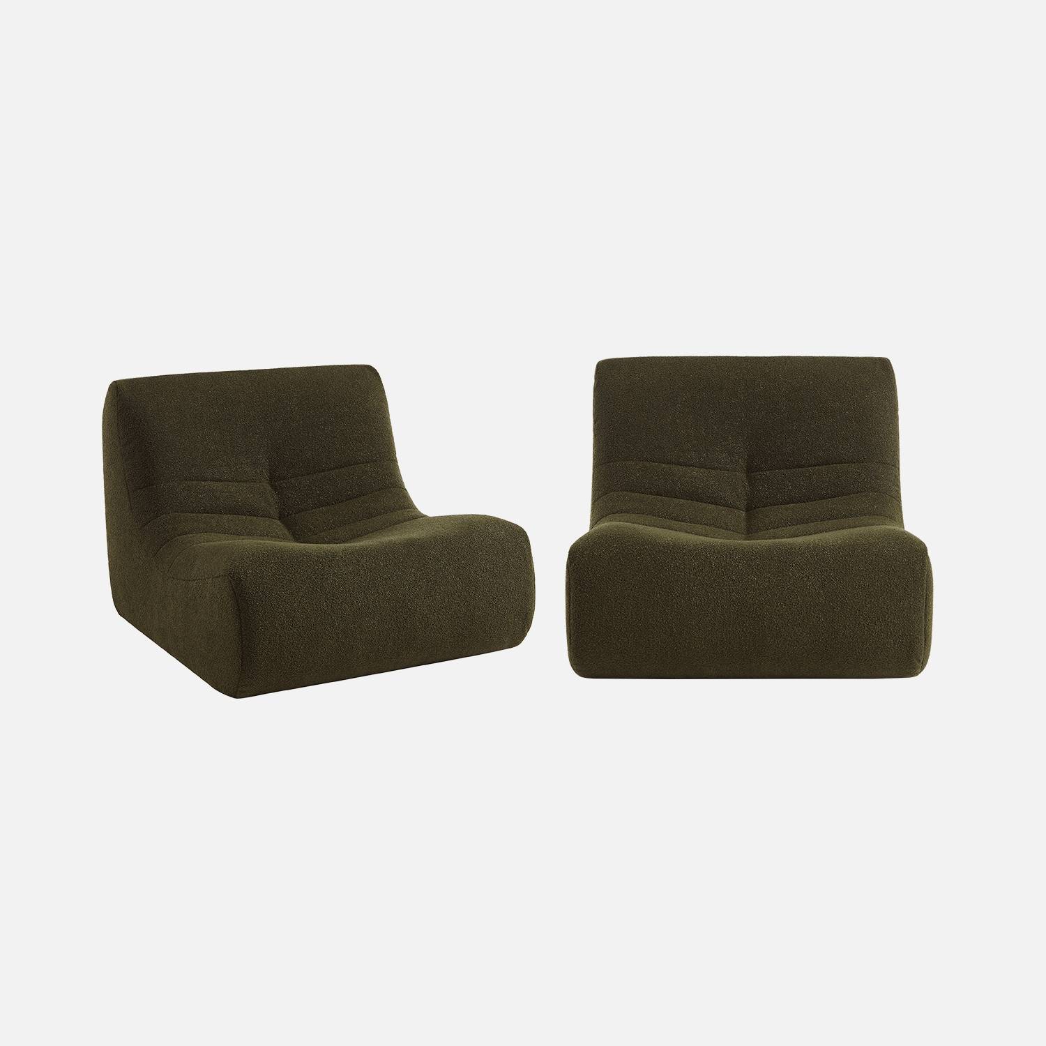 Pair of 1-seater armchairs in boucle fabric, Khaki