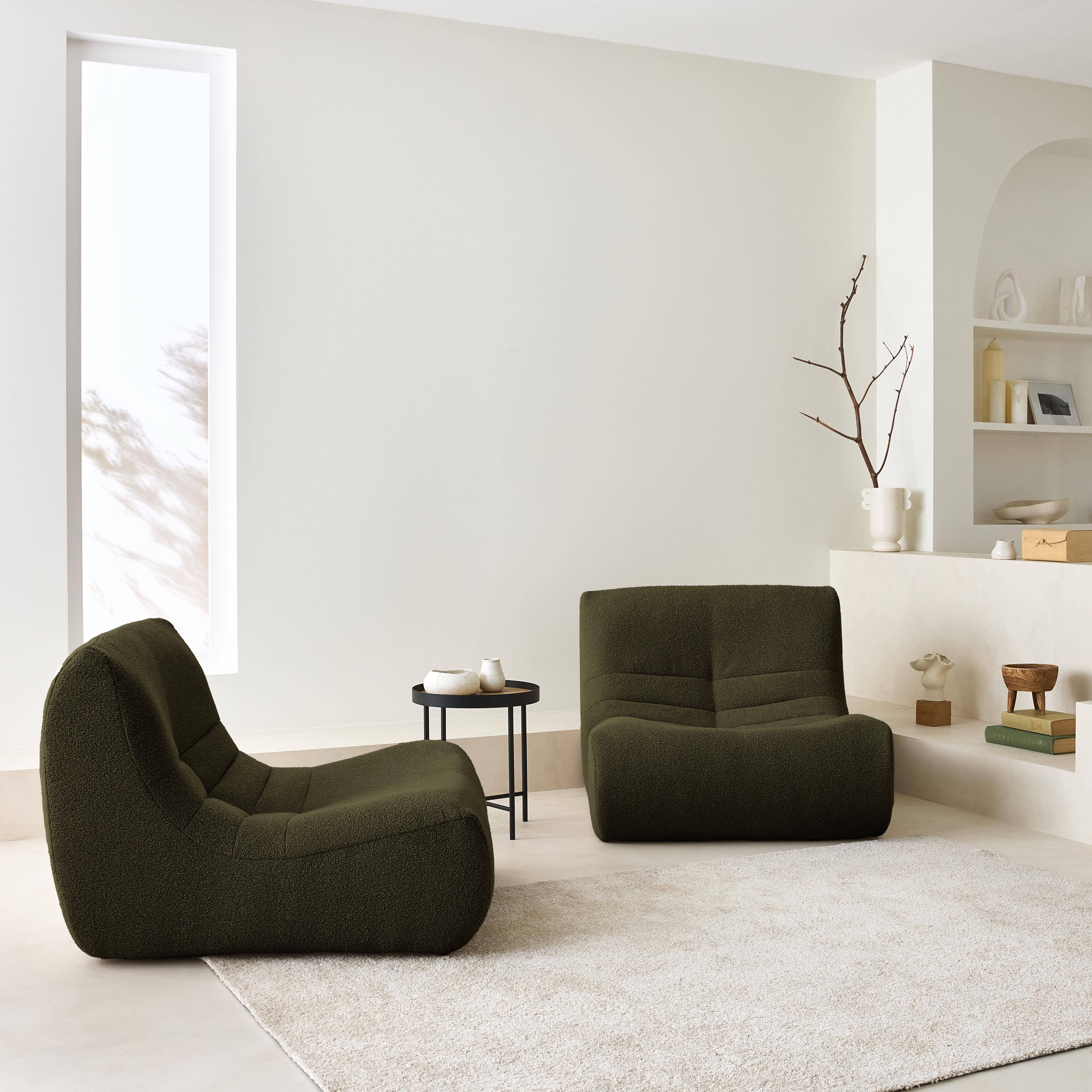Pair of 1-seater armchairs in boucle fabric, Sokol duo, Khaki, 91x105x72 cm Photo2