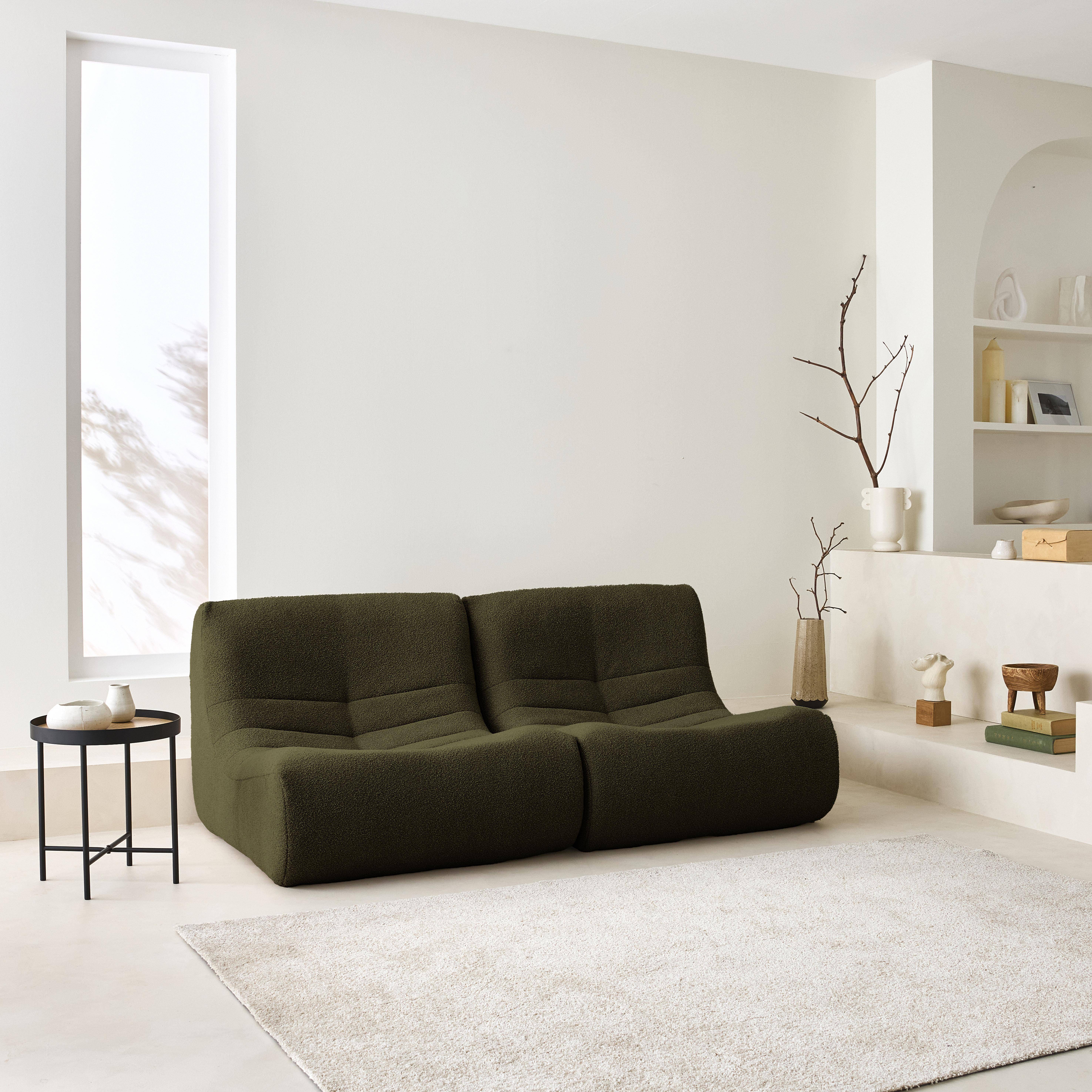 Pair of 1-seater armchairs in boucle fabric, Sokol duo, Khaki, 91x105x72 cm Photo1