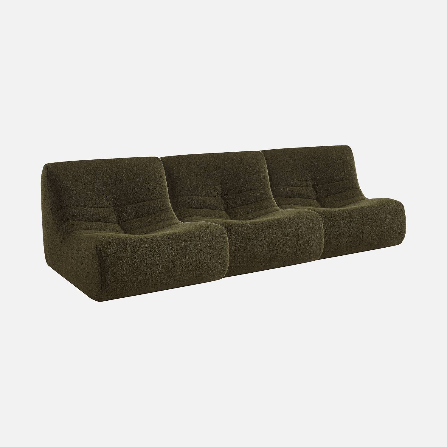 Set of 3 modular armchairs in boucle fabric, Khaki