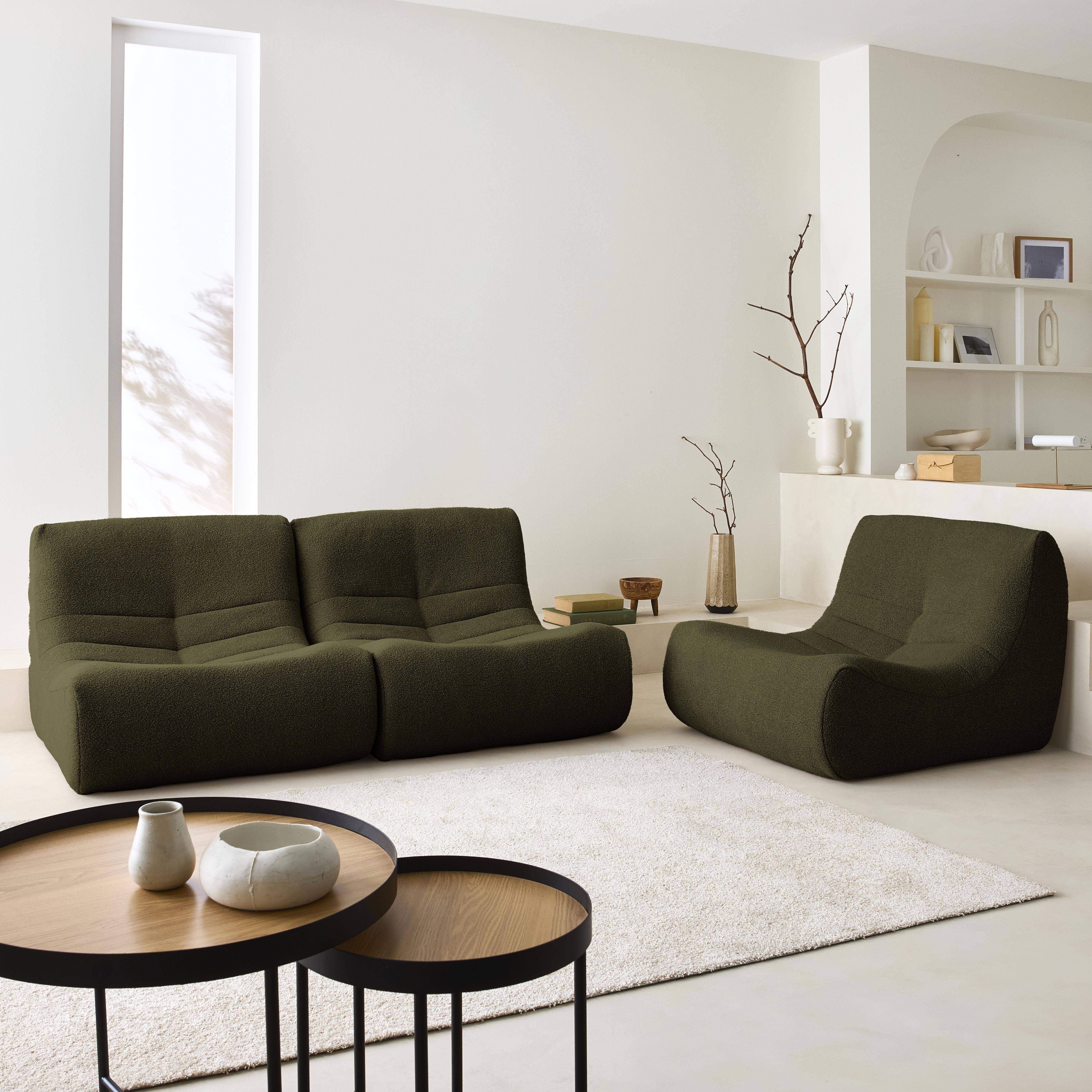 Set of 3 modular armchairs in boucle fabric, Sokol trio, Khaki, 91x105x72 cm Photo2