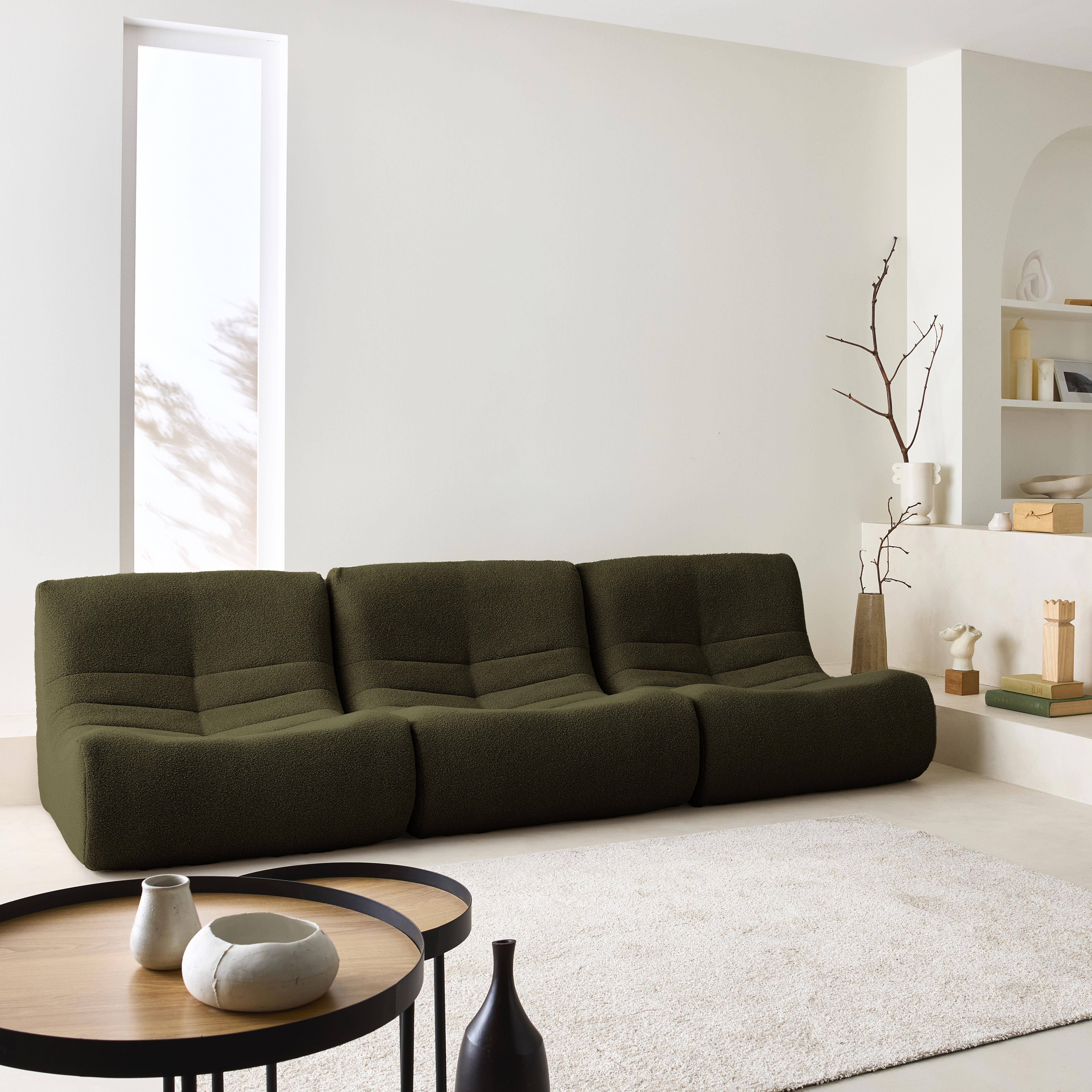 Set of 3 modular armchairs in boucle fabric, Sokol trio, Khaki, 91x105x72 cm Photo1