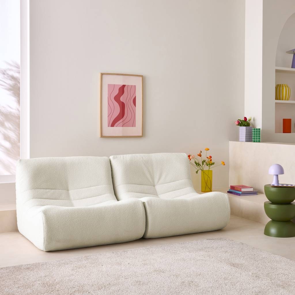 Pair of 1-seater armchairs in boucle fabric, White