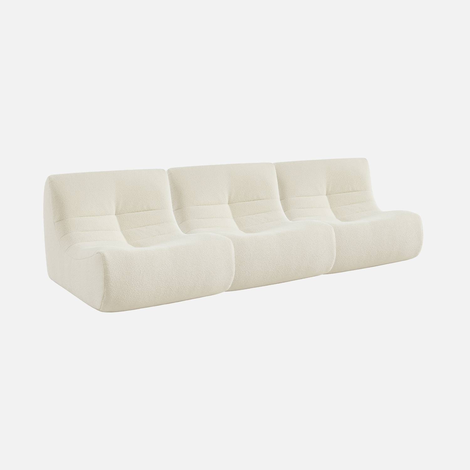 Set of 3 modular armchairs in boucle fabric, White