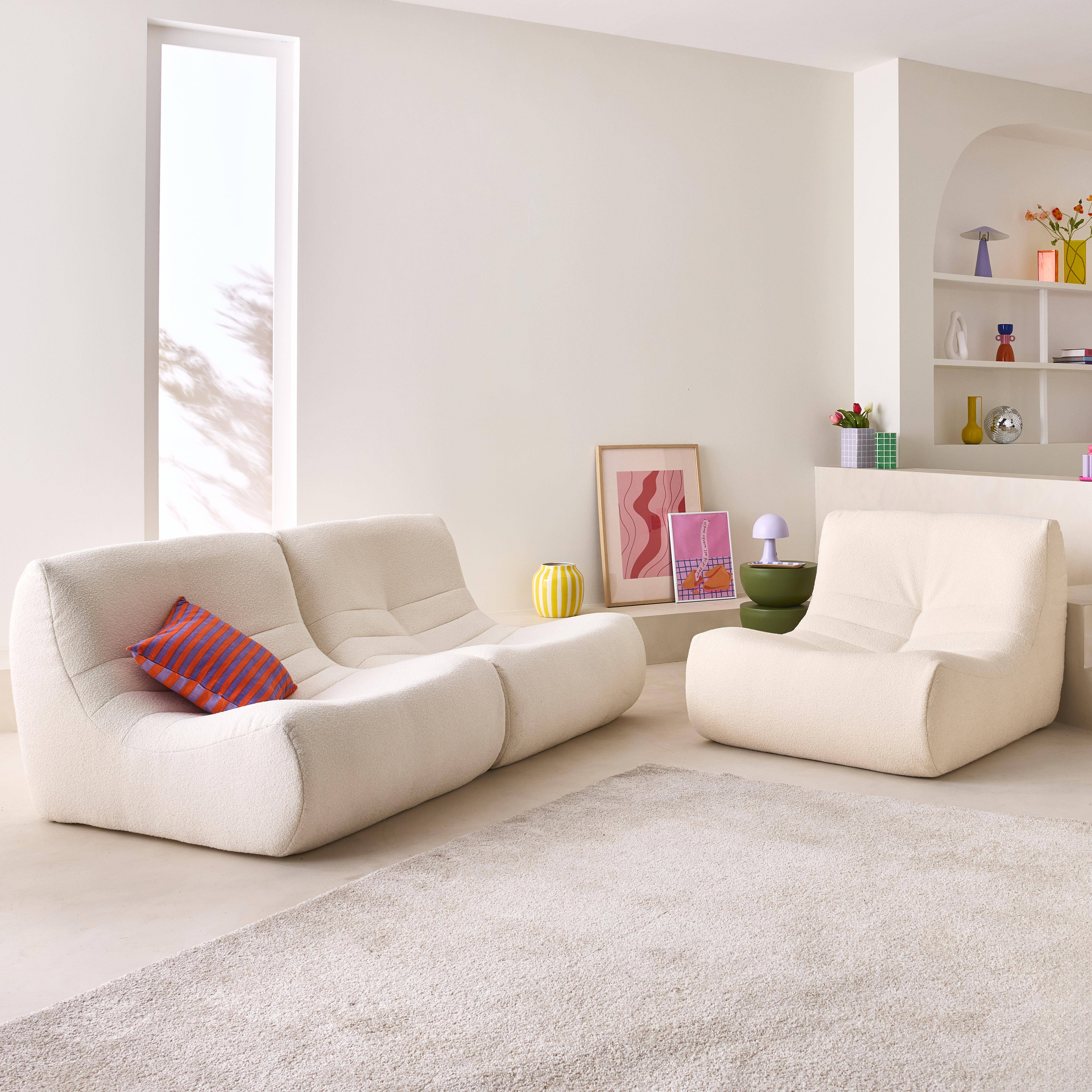 Set of 3 modular armchairs in boucle fabric, Sokol trio, White, 91x105x72 cm Photo1