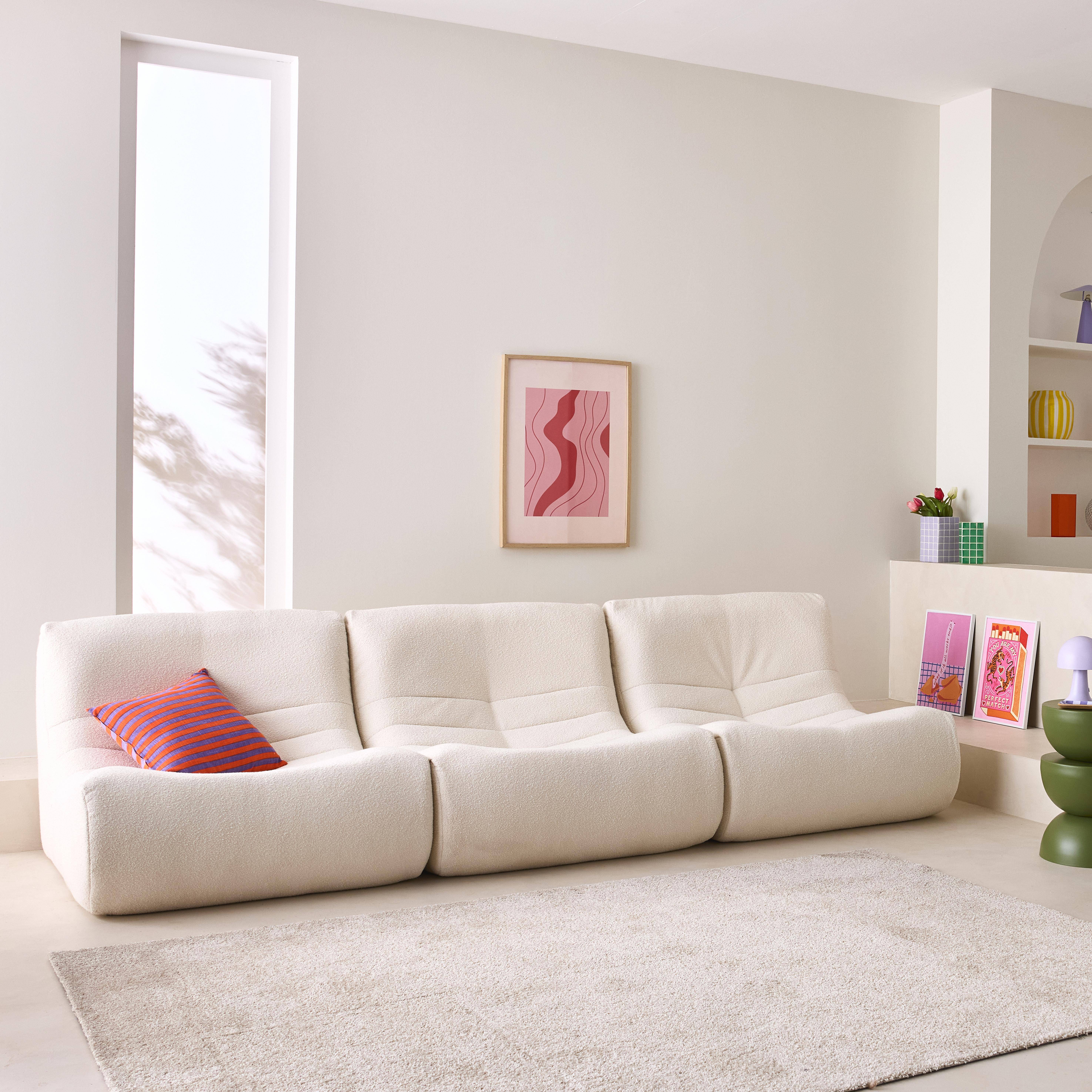 Set of 3 modular armchairs in boucle fabric, Sokol trio, White, 91x105x72 cm Photo2