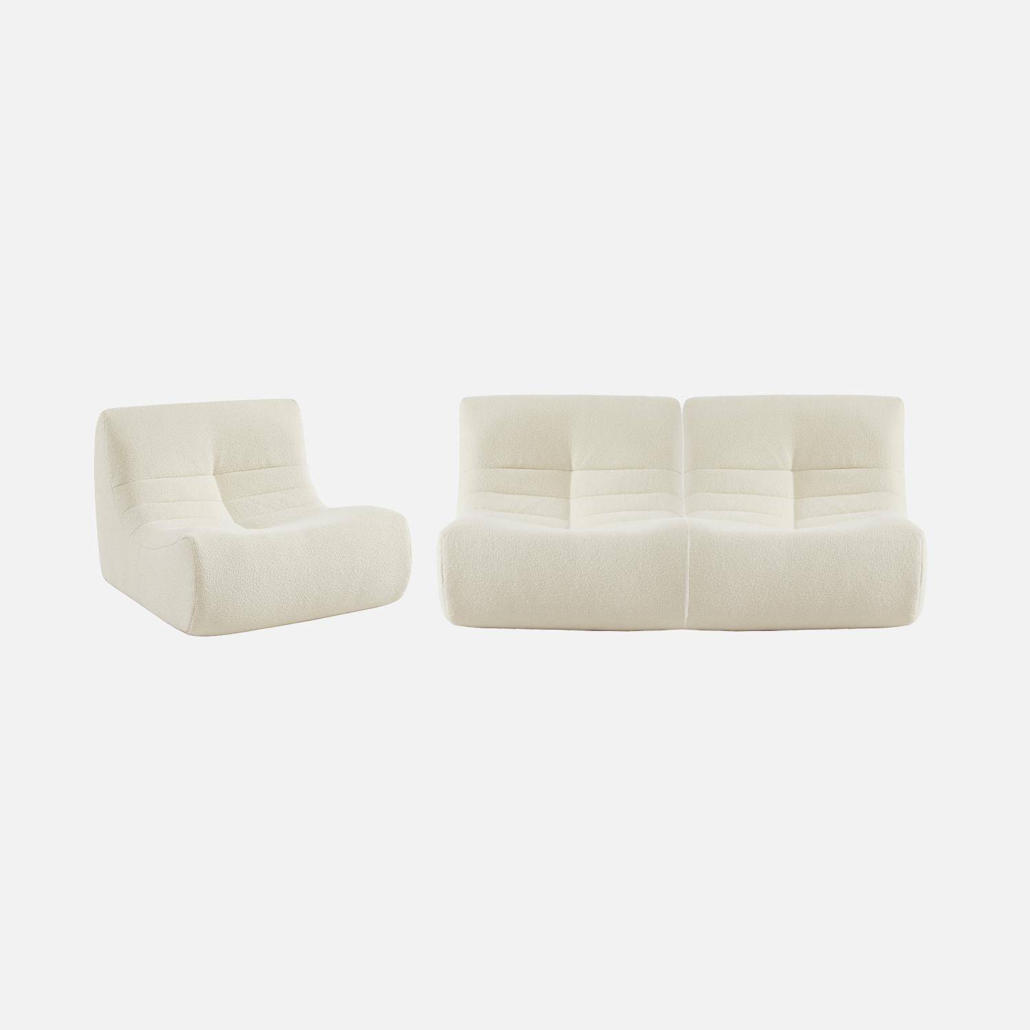 Set of 3 modular armchairs in boucle fabric, Sokol trio, White, 91x105x72 cm Photo5