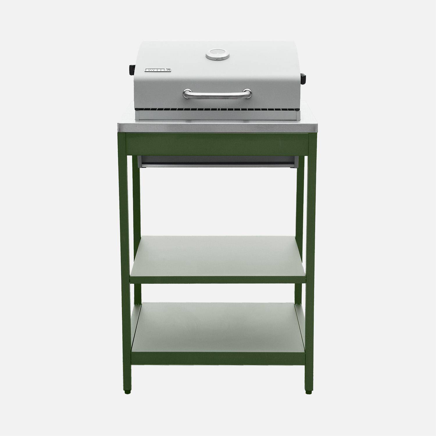 Buitenkeuken Naxos 6 modules met houtskoolbarbecue roestvrij staal groen Photo7
