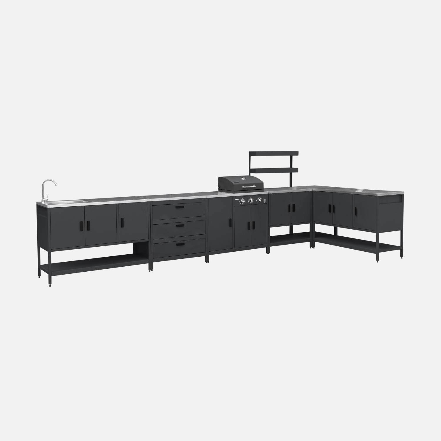 Cuisine extérieure 6 modules avec barbecue en acier inoxydable noir ,sweeek,Photo2