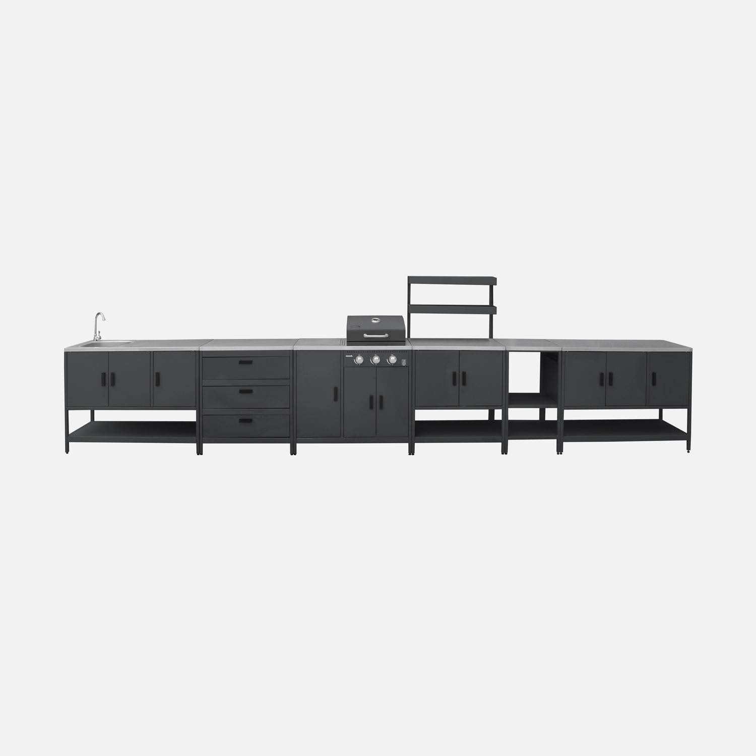 Cuisine extérieure 6 modules avec barbecue en acier inoxydable noir  Photo3