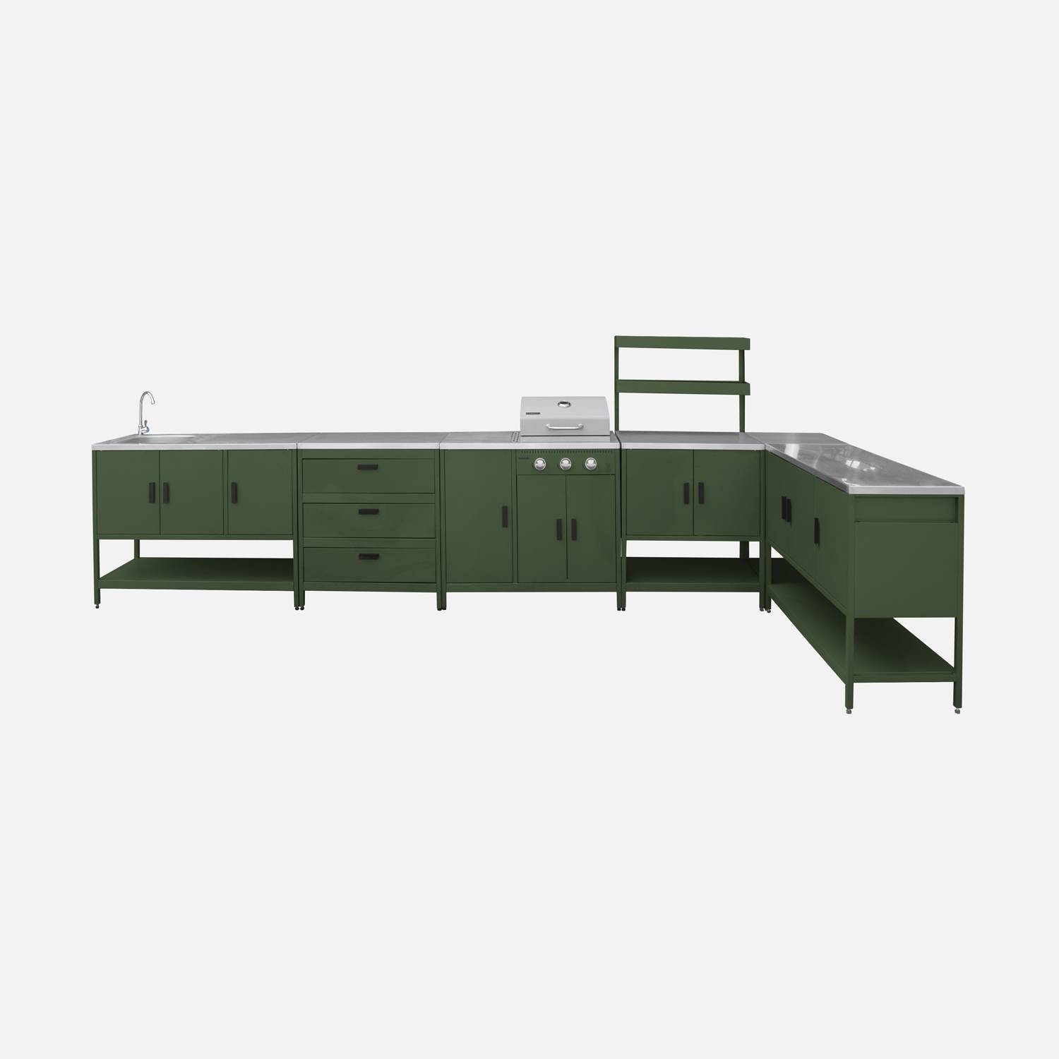 Cuisine extérieure 6 modules barbecue acier vert