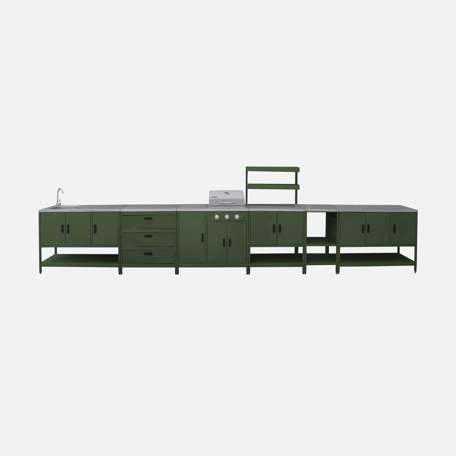 Cuisine extérieure 6 modules avec barbecue en acier inoxydable vert,sweeek,Photo12