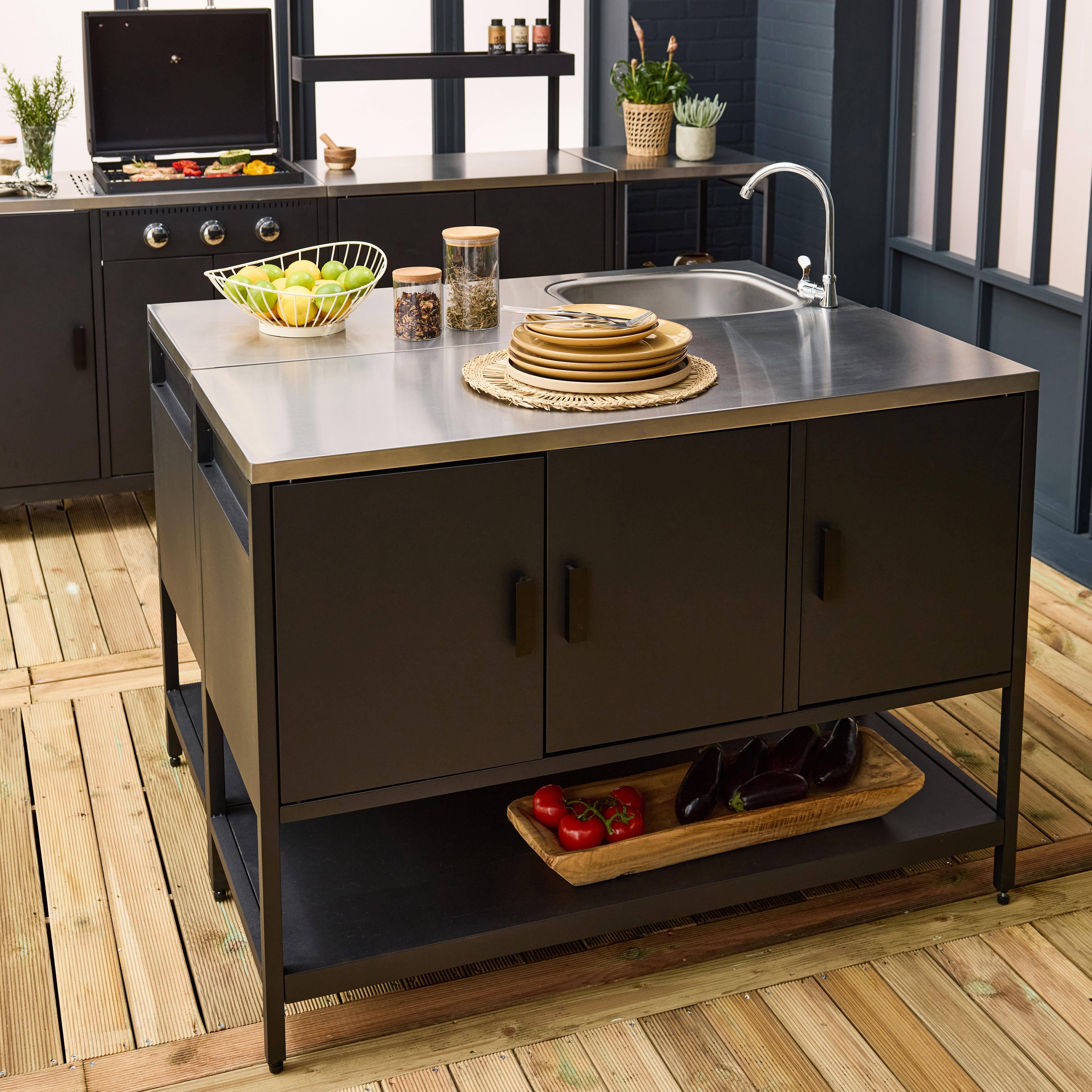 Outdoor kitchen 2 modules stainless steel, black I sweeek