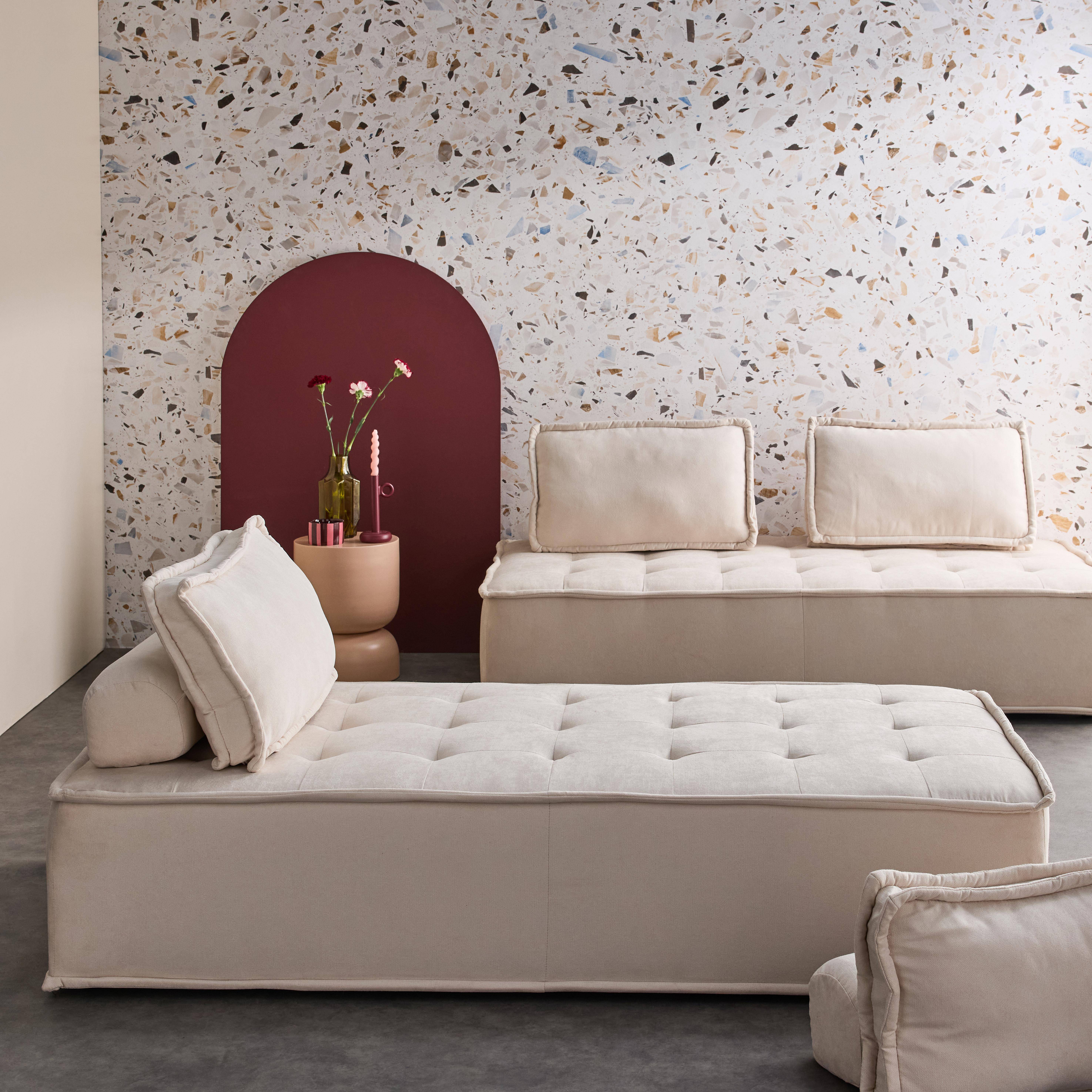 Capa para sofá modular de tecido estofado, set de 2, Dao, Creme, 180x90x78 cm Photo1