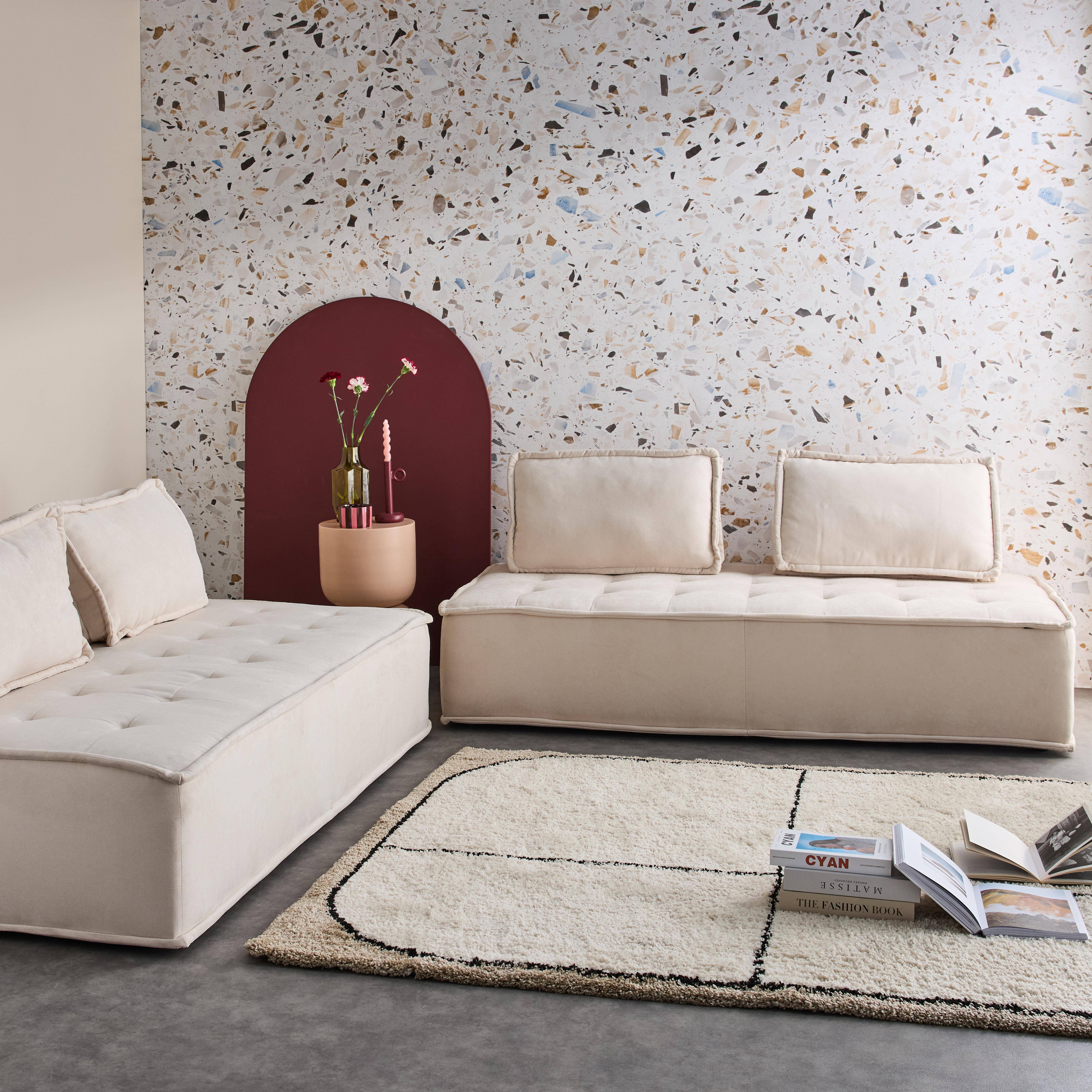 Capa para sofá modular de tecido estofado, set de 2, Dao, Creme, 180x90x78 cm Photo2