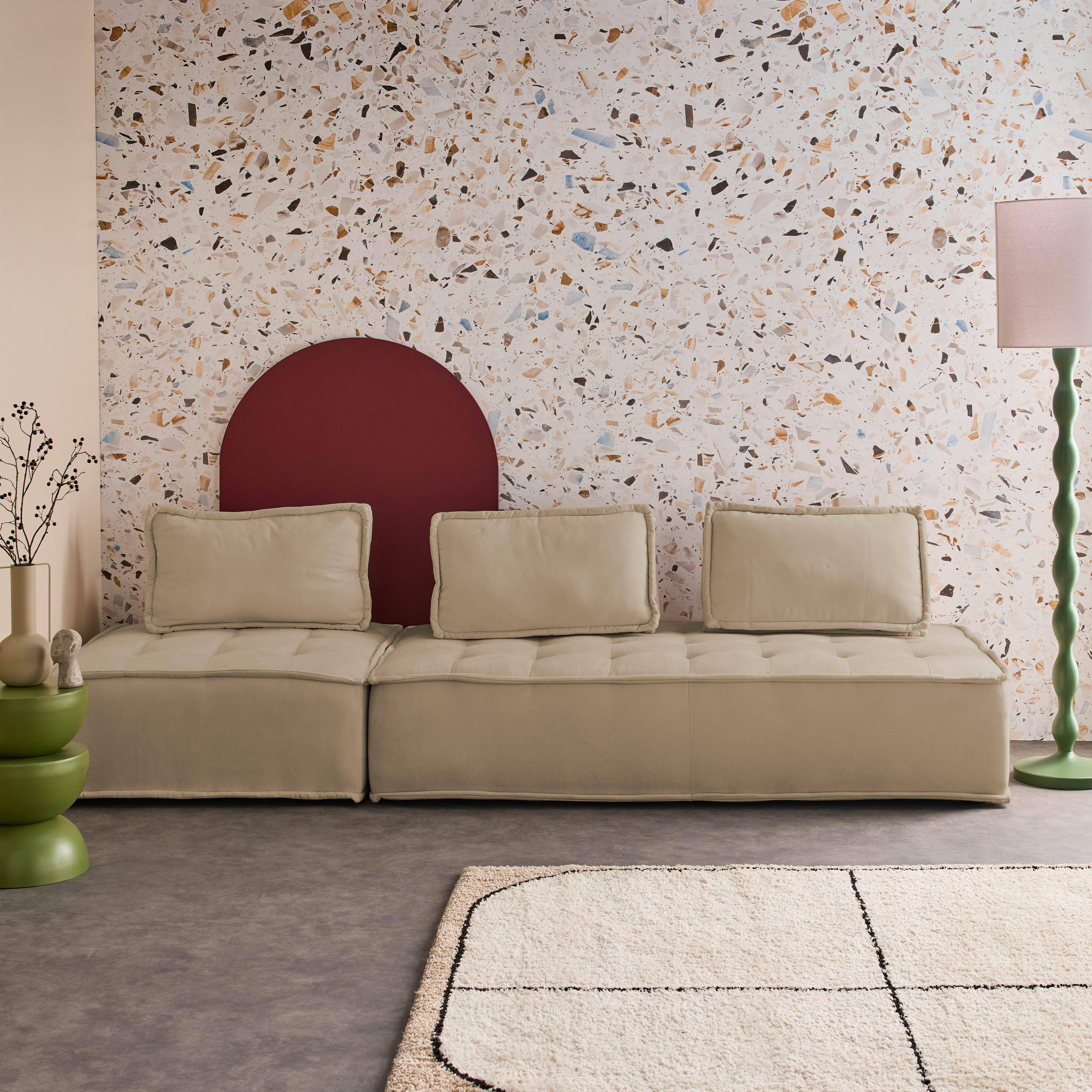 Set di poltrone per divano modulare in tessuto trapuntato a 3 posti, Dao, Beige, 180x90x78 cm Photo2