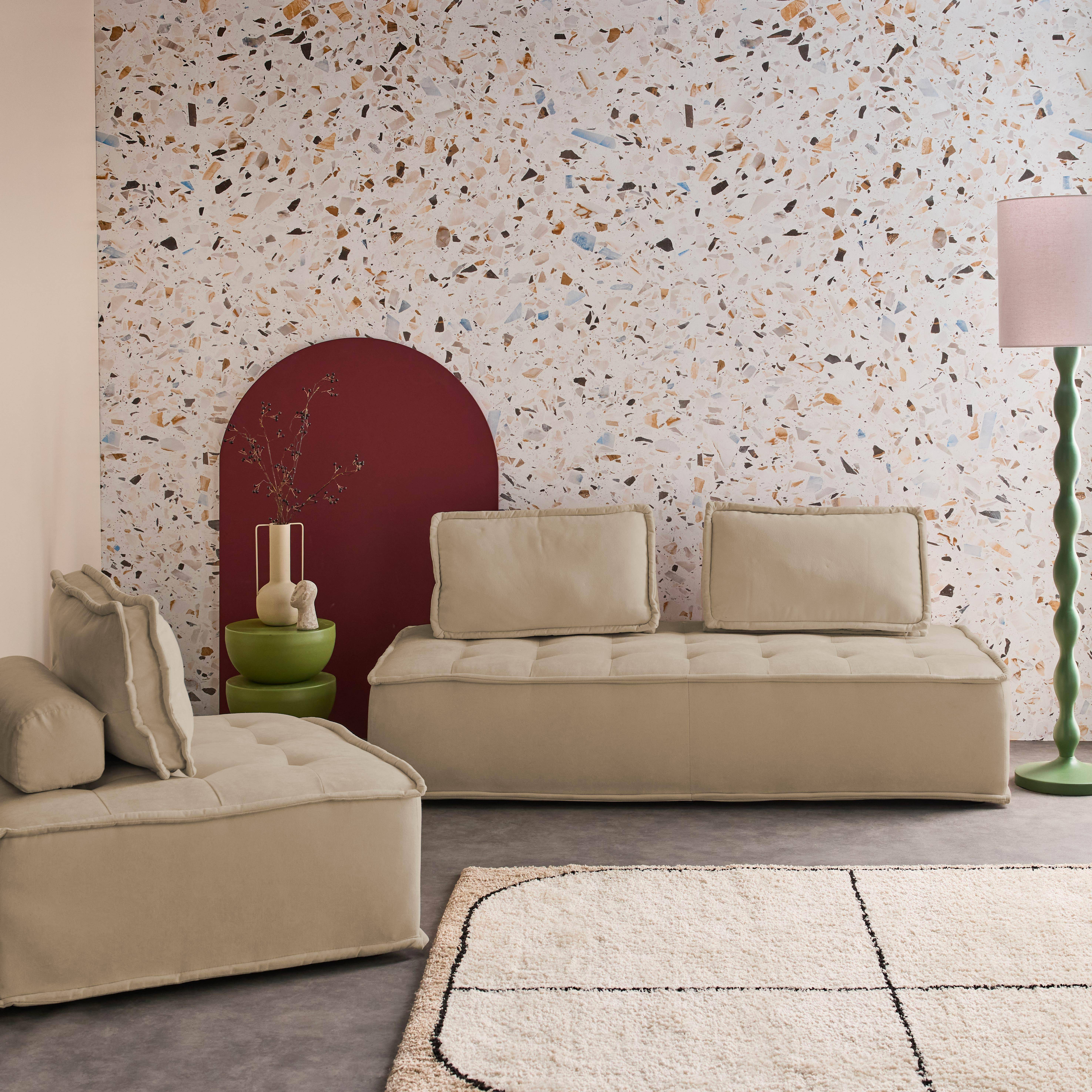 Set di poltrone per divano modulare in tessuto trapuntato a 3 posti, Dao, Beige, 180x90x78 cm Photo1