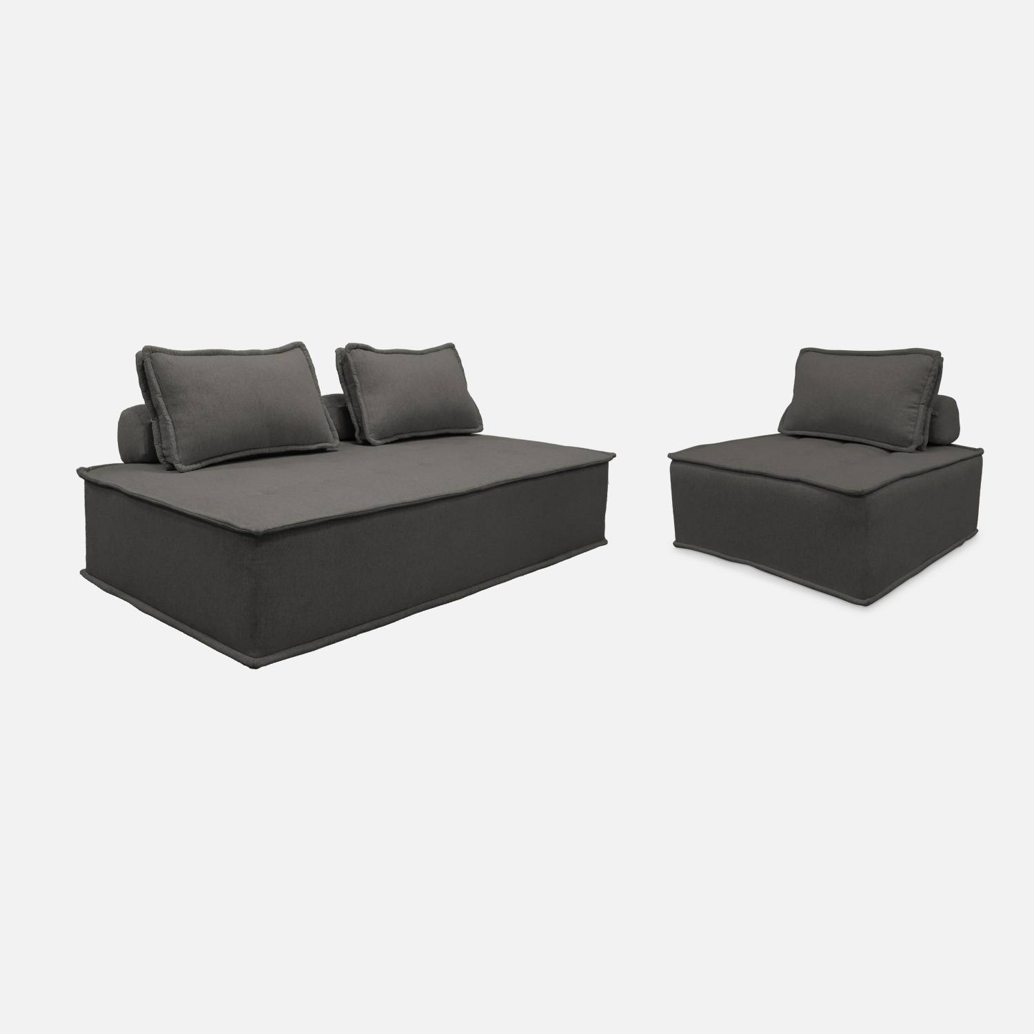 Dao fauteuil en 2-zitsbank in donkergrijs stof
