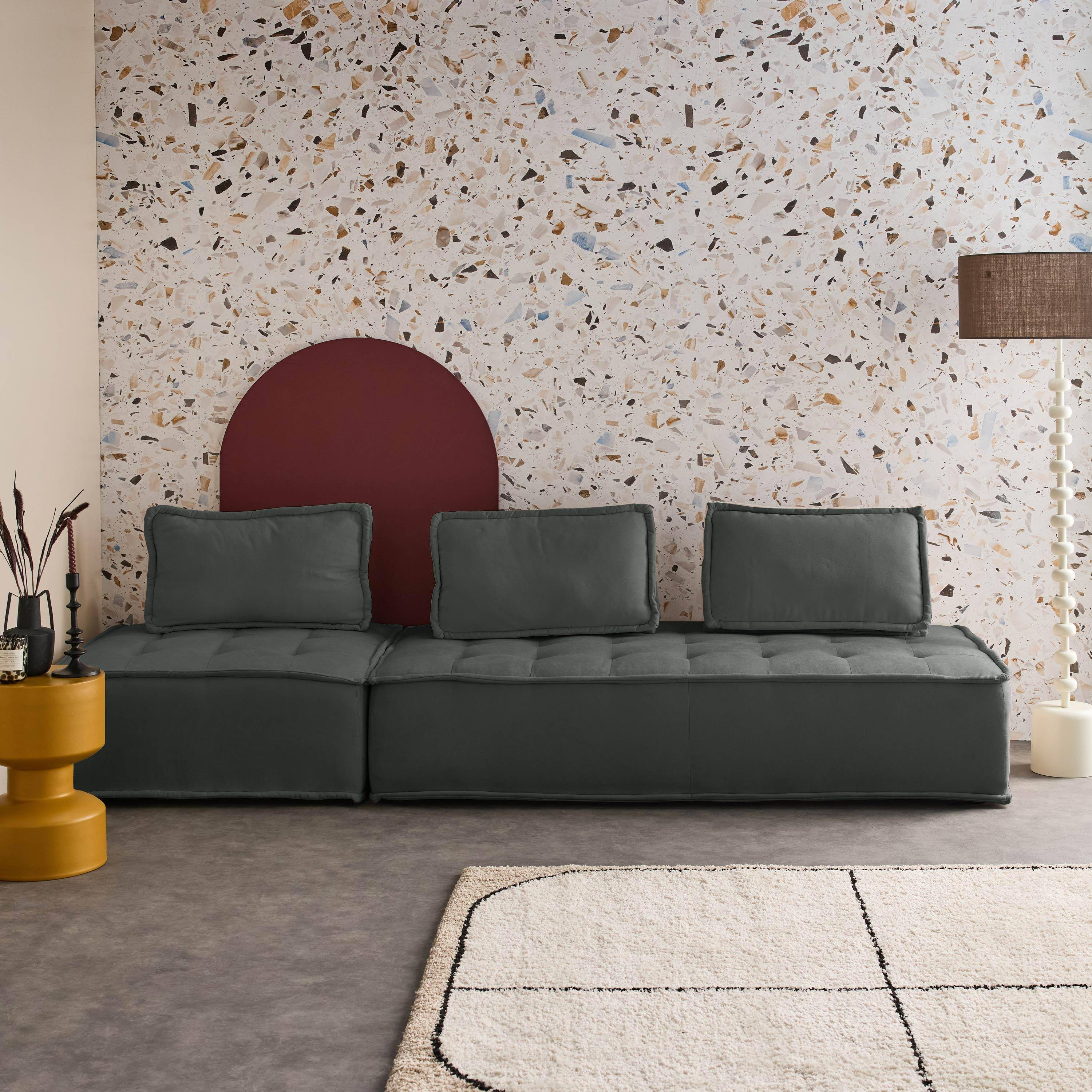 Set sofá modular de tela capitonada de 3 plazas, Dao, Gris oscuro, 180x90x78 cm Photo2