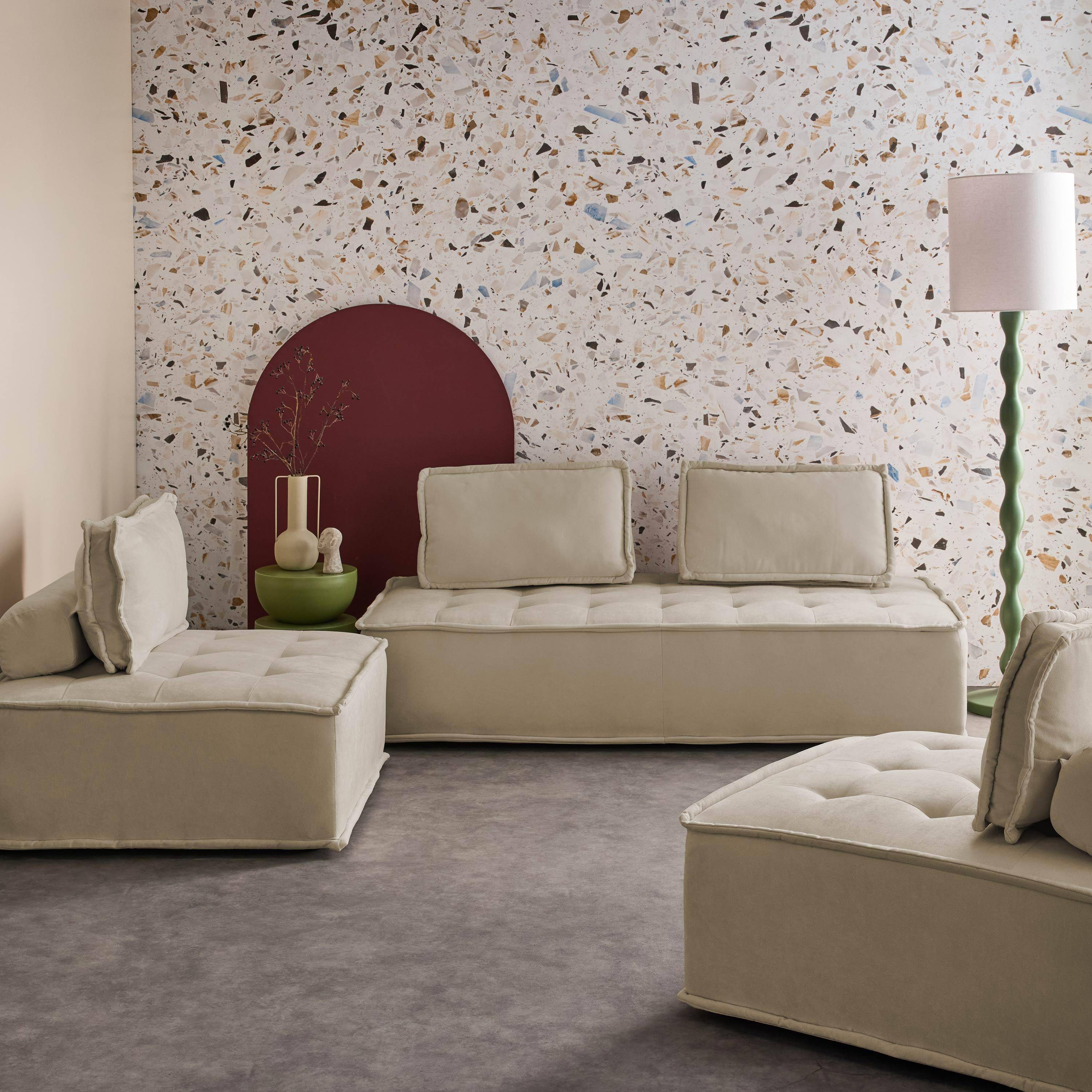 Set van 2 Dao fauteuils met 2-zitsbank in beige stof, met kussen Photo2