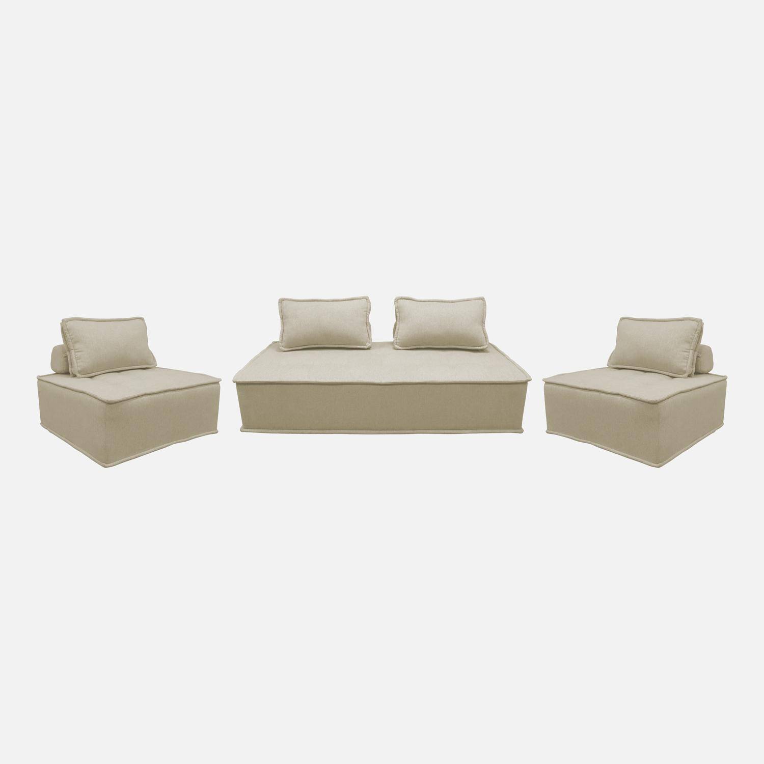 Set van 2 Dao fauteuils met 2-zitsbank in beige stof, met kussen Photo3