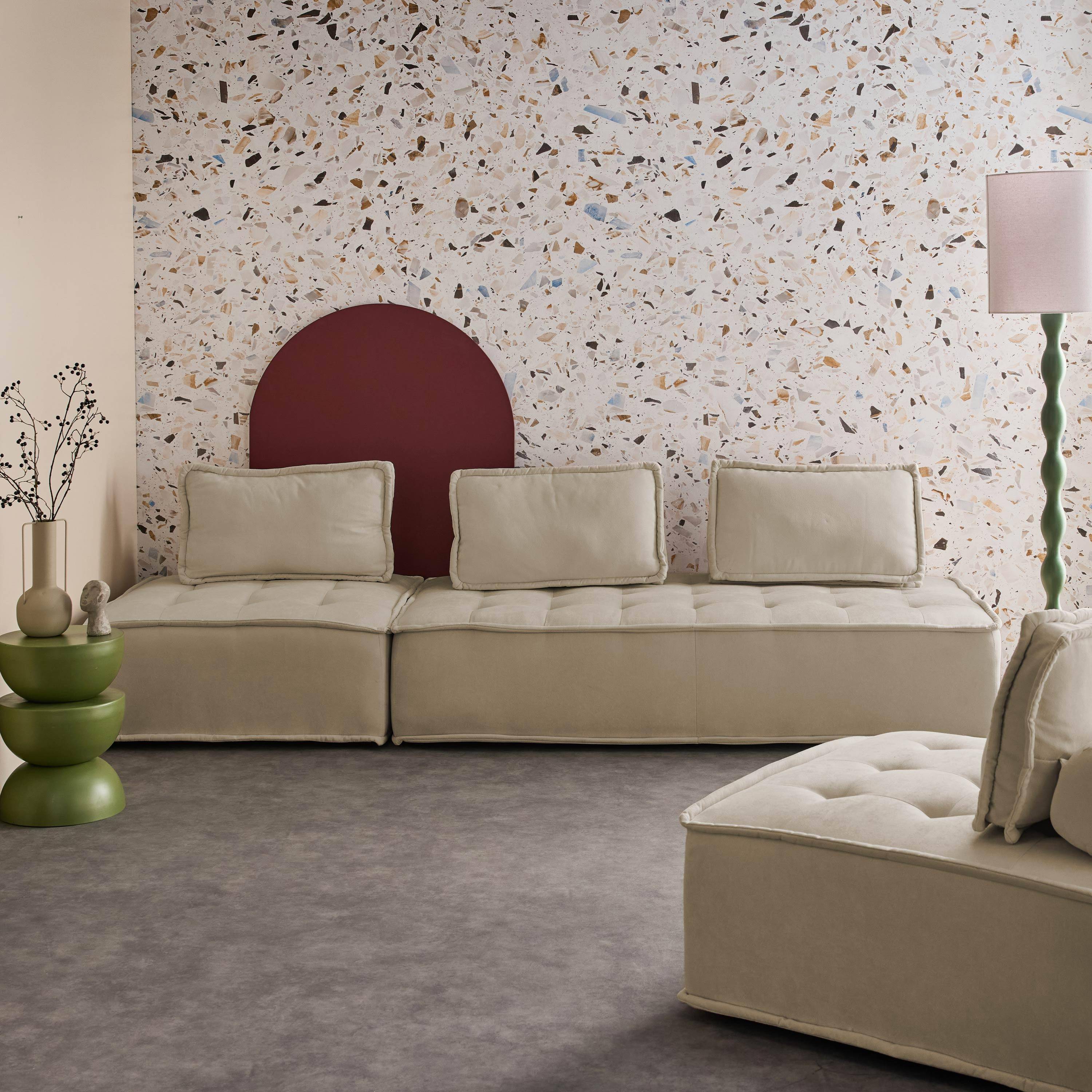 Set van 2 Dao fauteuils met 2-zitsbank in beige stof, met kussen Photo1