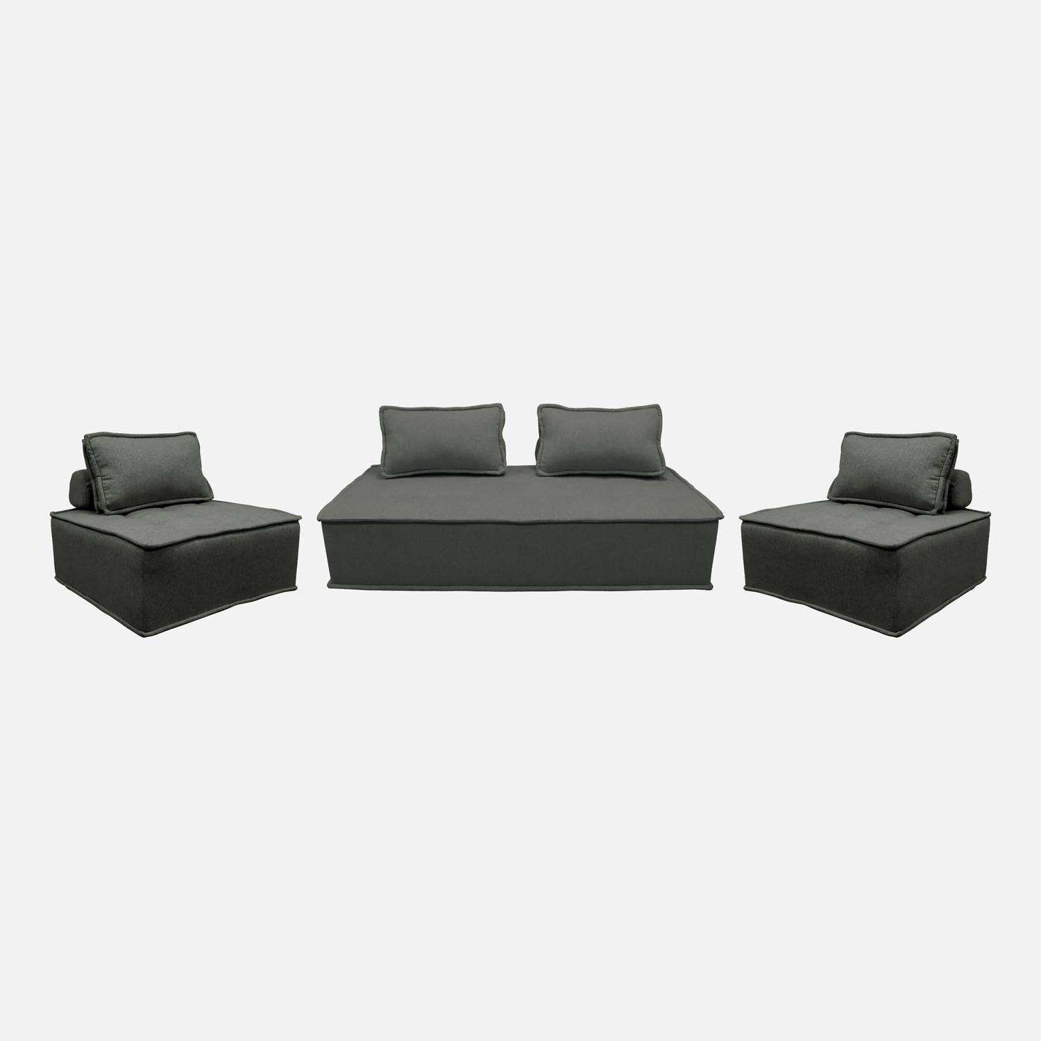 2 fauteuils met 2-zitsbank in donkergrijze stof