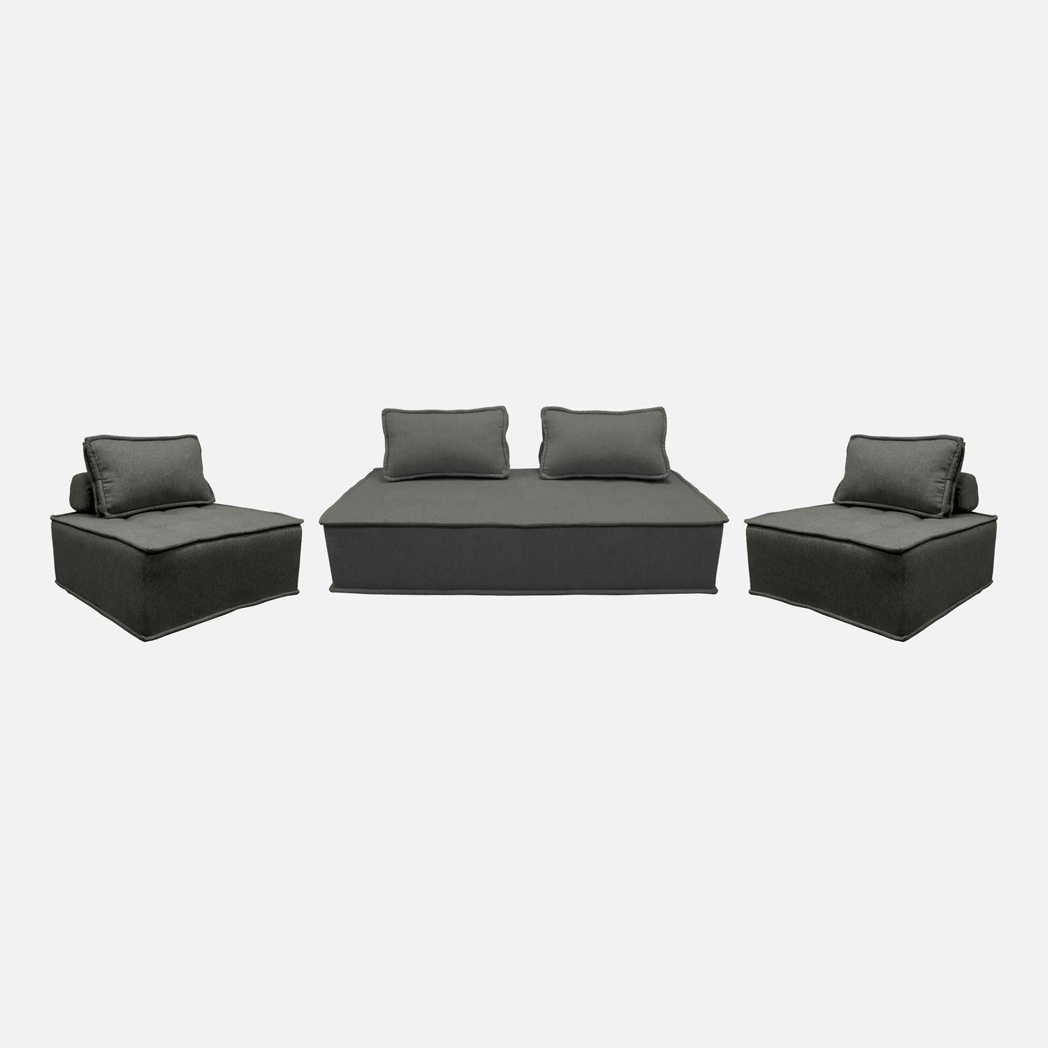 Set van 2 Dao fauteuils met 2-zitsbank in donkergrijze stof en kussen Photo3
