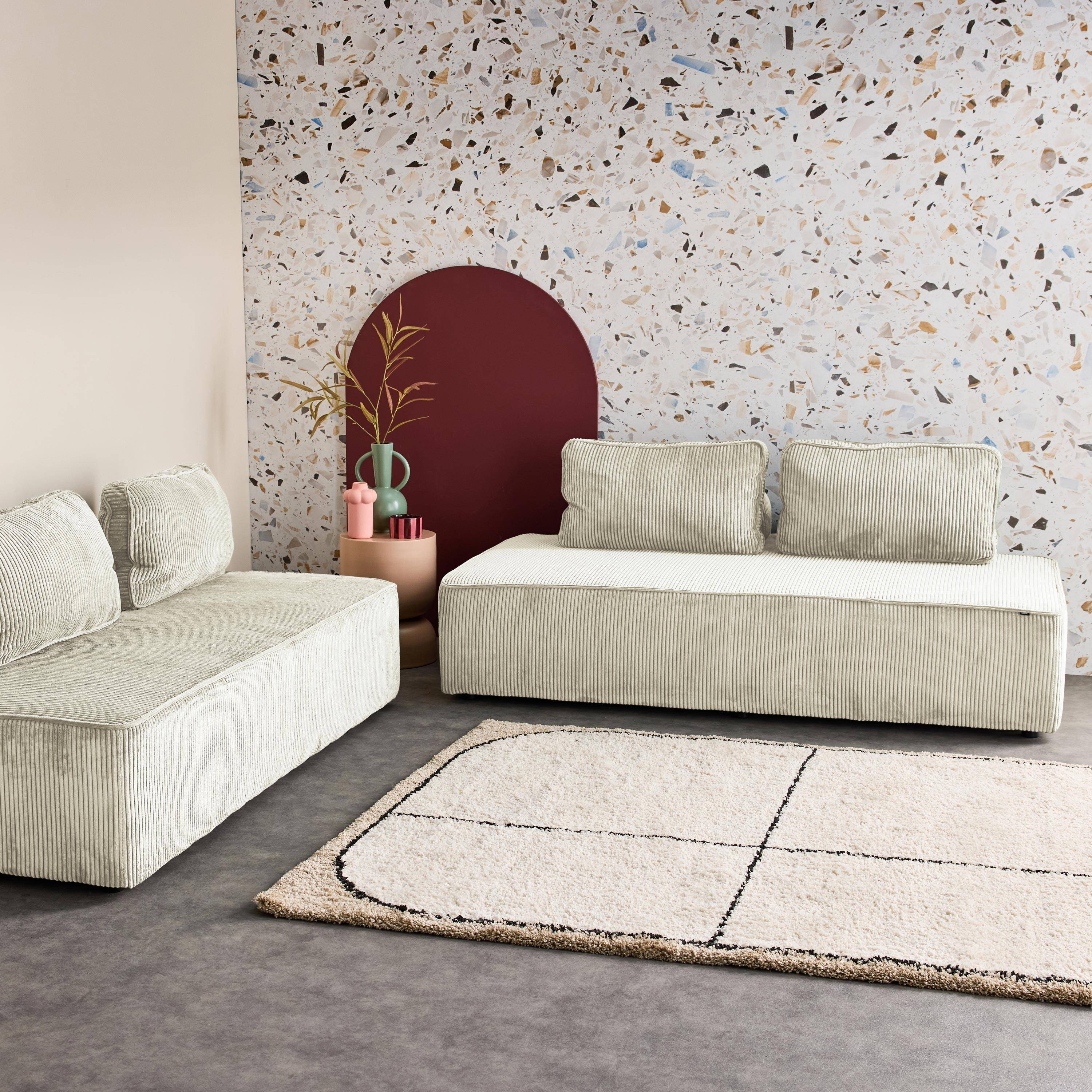 Lot de 2 chauffeuses LAO 2 places pour canapé modulable velours côtelé crème, L 180 x P 90 x H 78cm Photo1