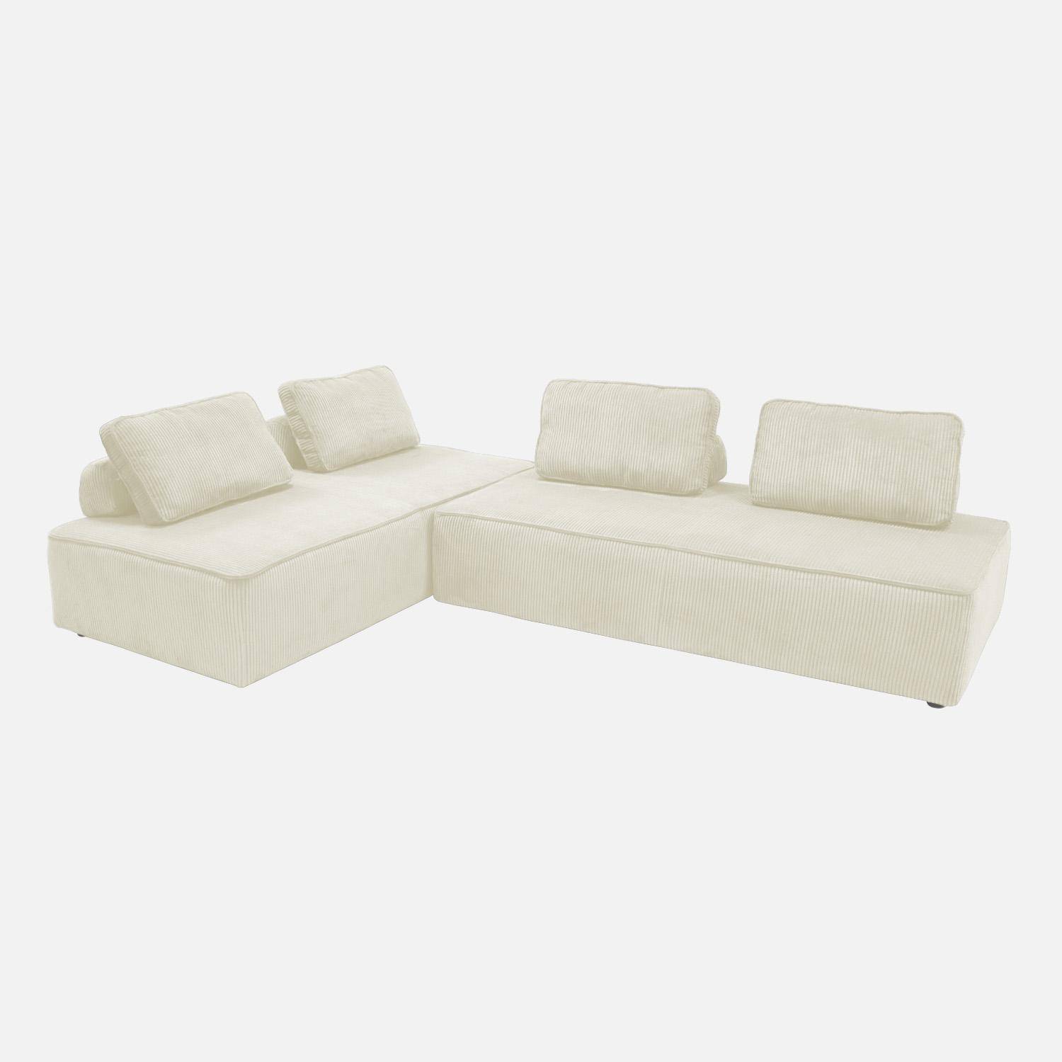 Lot de 2 chauffeuses LAO 2 places pour canapé modulable velours côtelé crème, L 180 x P 90 x H 78cm Photo3