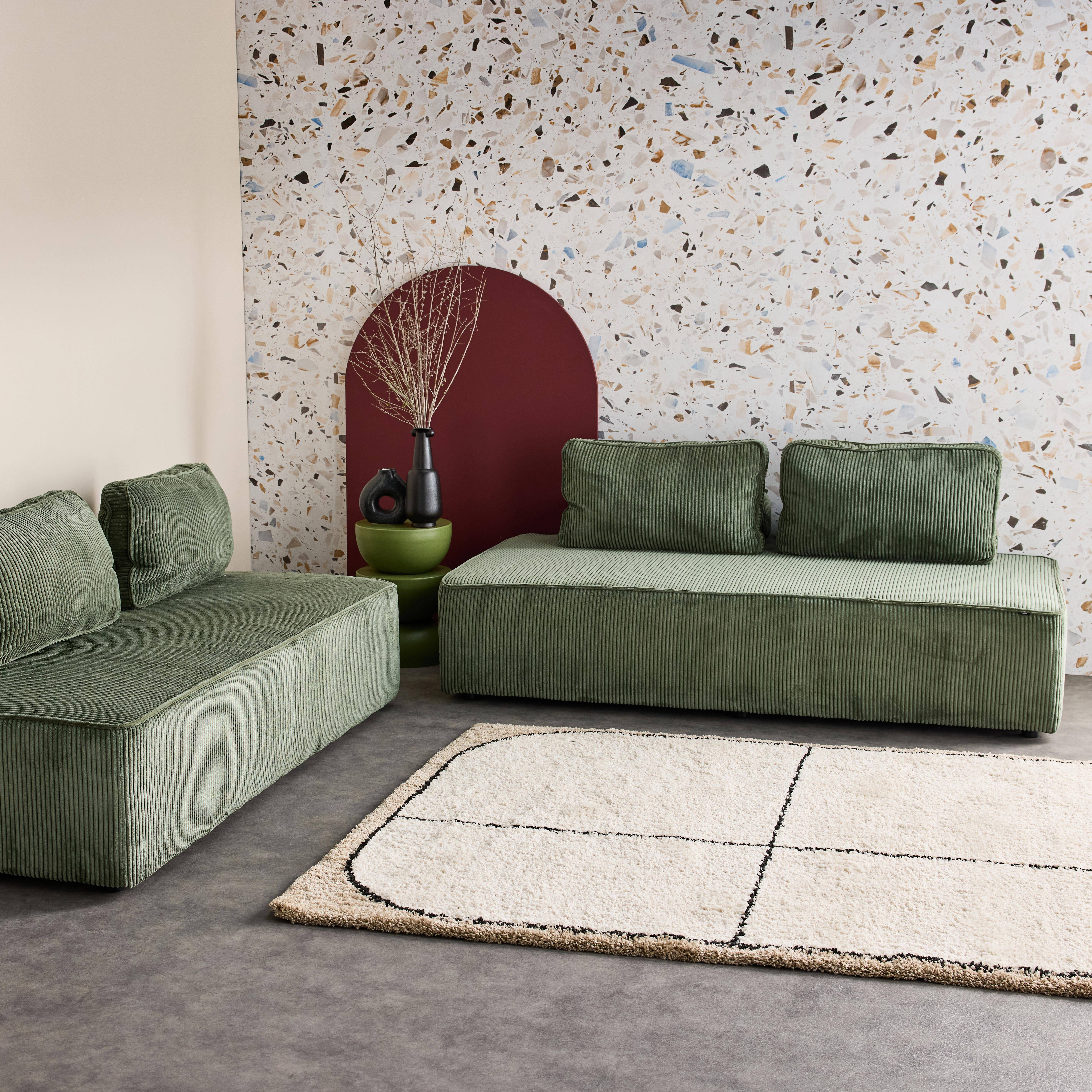 Cadeira para sofá modular 2 lugares veludo canelado (Set de 2), Lao, Verde, 180x90x78 cm Photo1
