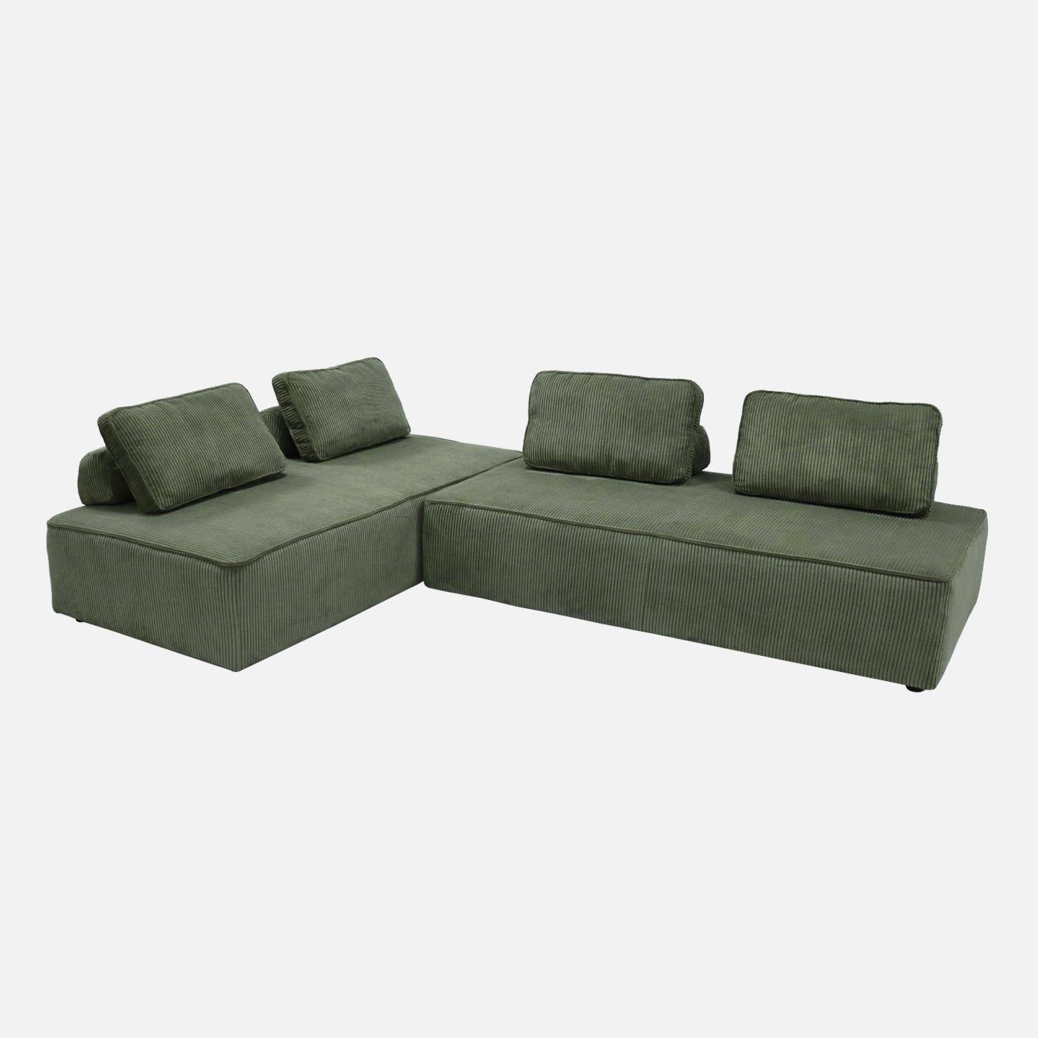 Cadeira para sofá modular 2 lugares veludo canelado (Set de 2), Lao, Verde, 180x90x78 cm Photo3