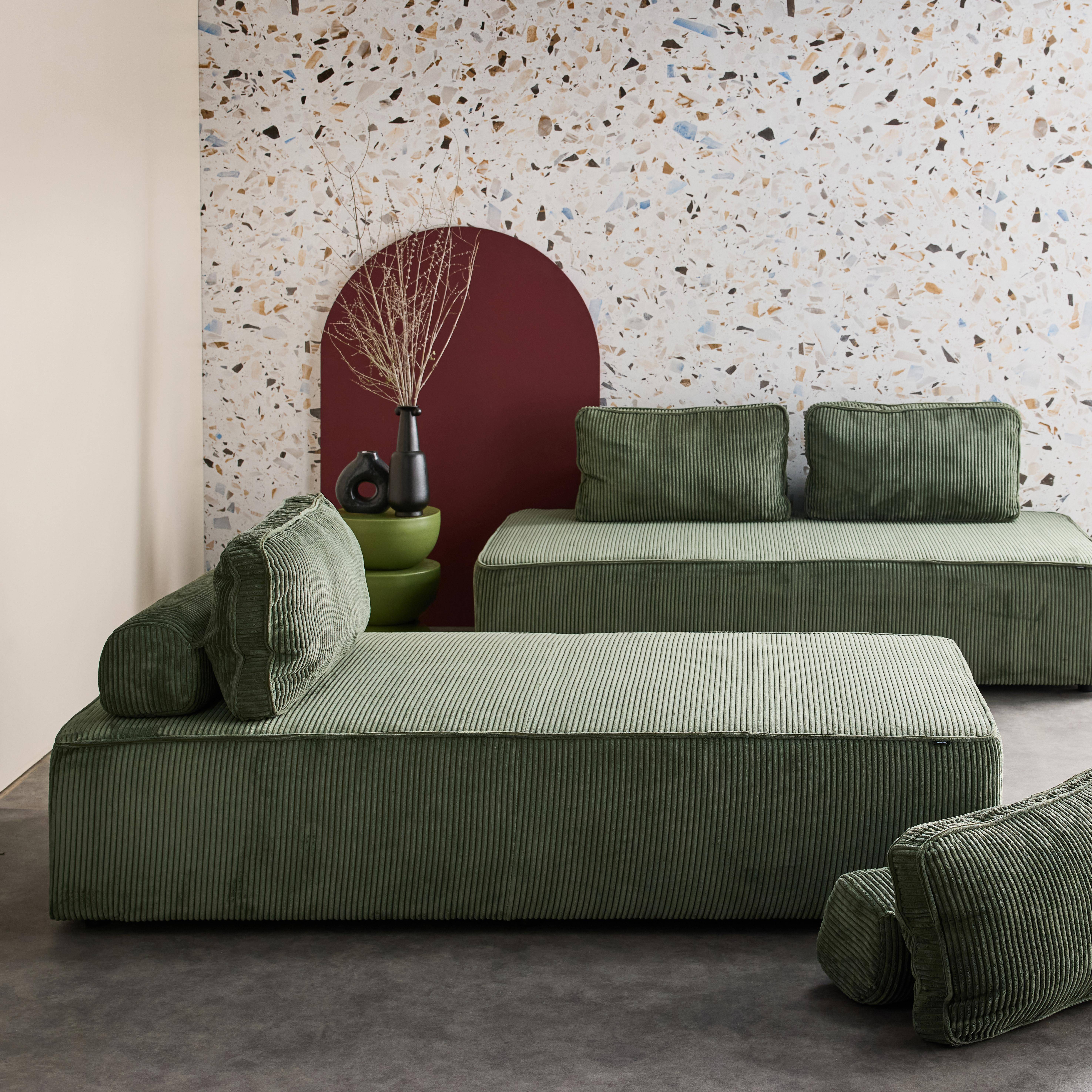 Cadeira para sofá modular 2 lugares veludo canelado (Set de 2), Lao, Verde, 180x90x78 cm Photo2