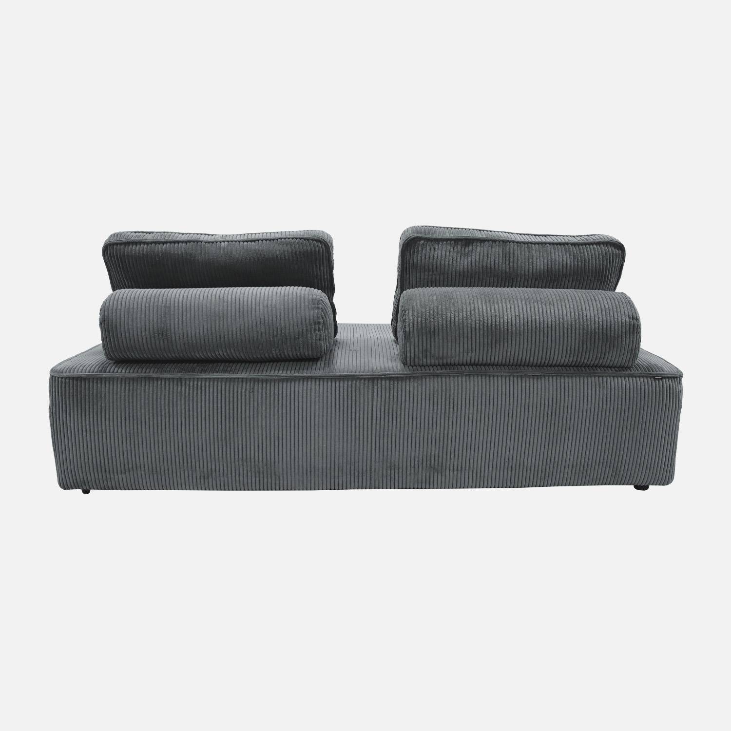 Cadeira para sofá modular 2 lugares veludo canelado (Set de 2), Lao, Cinza escuro, 180x90x78 cm Photo6