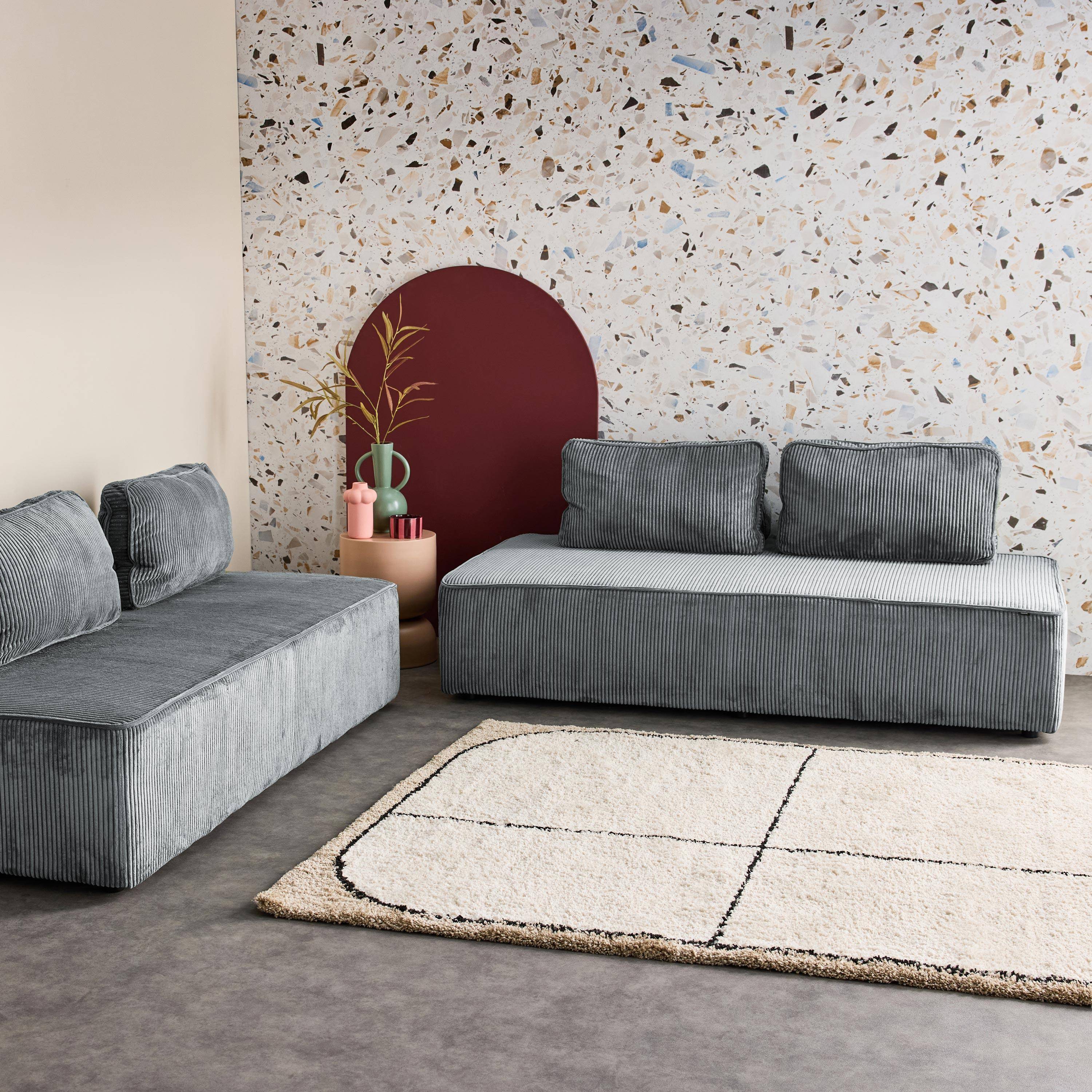Cadeira para sofá modular 2 lugares veludo canelado (Set de 2), Lao, Cinza escuro, 180x90x78 cm Photo2