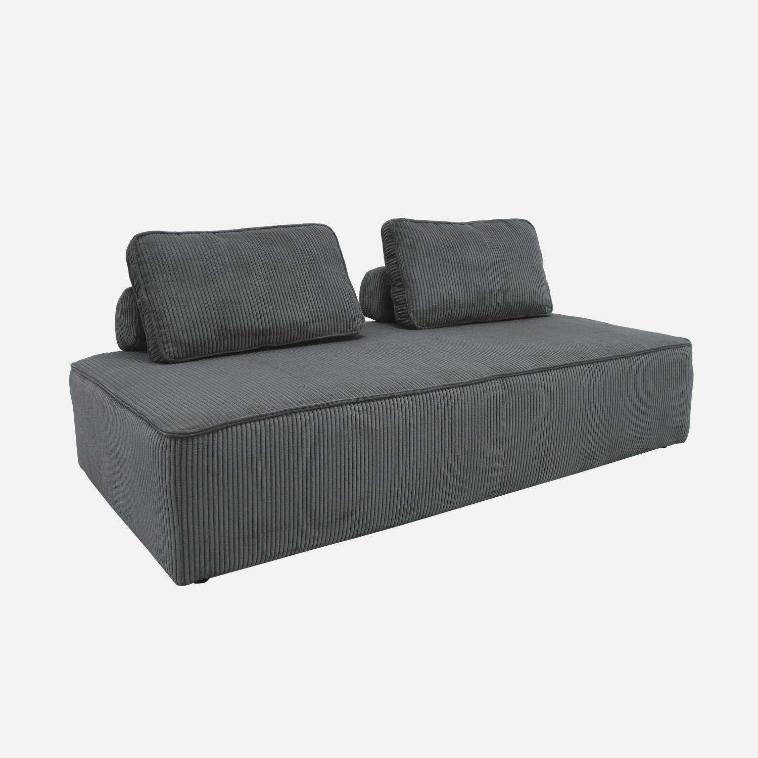 Cadeira para sofá modular 2 lugares veludo canelado (Set de 2), Lao, Cinza escuro, 180x90x78 cm Photo4