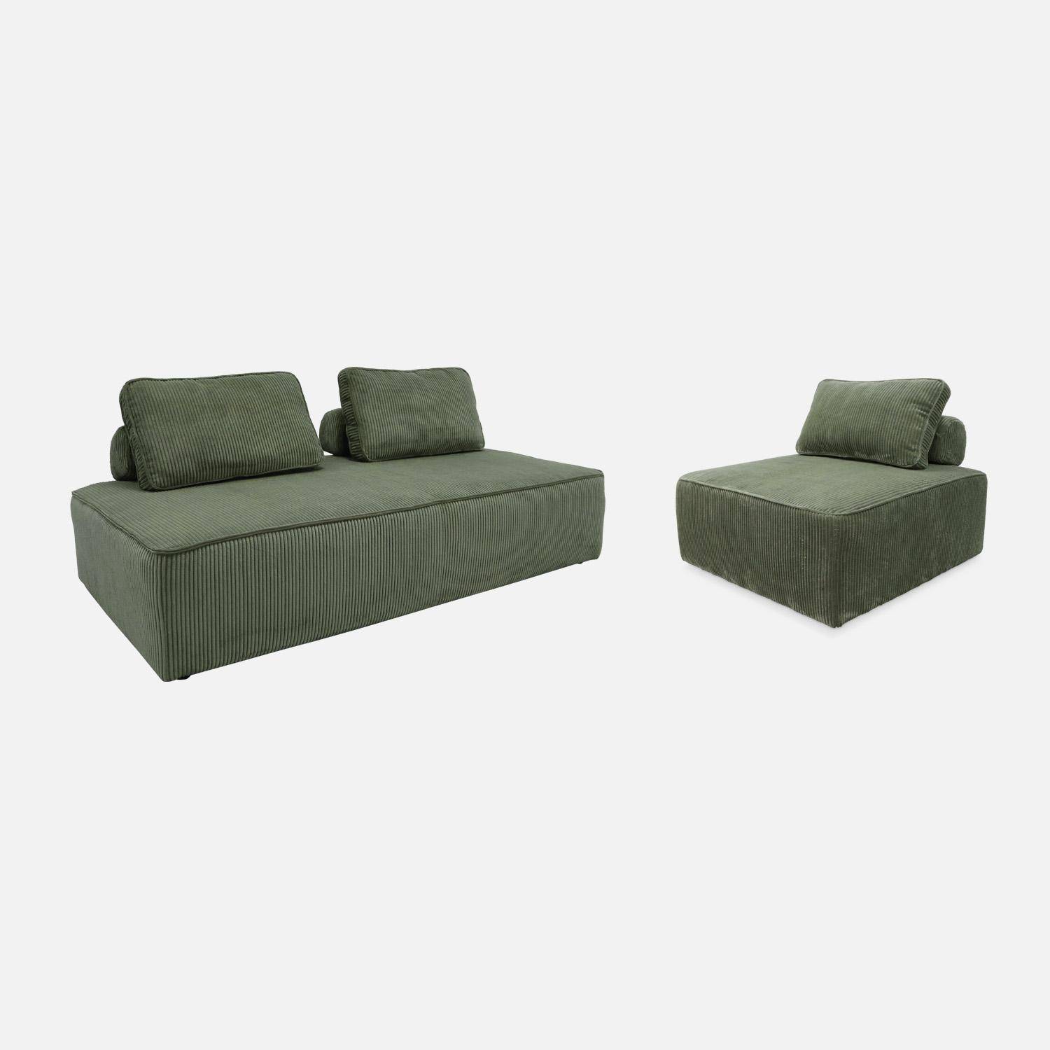 Conjunto de poltronas para sofá modular de 3 lugares em veludo cotelê, Lao, Verde, 180x90x78 cm Photo3