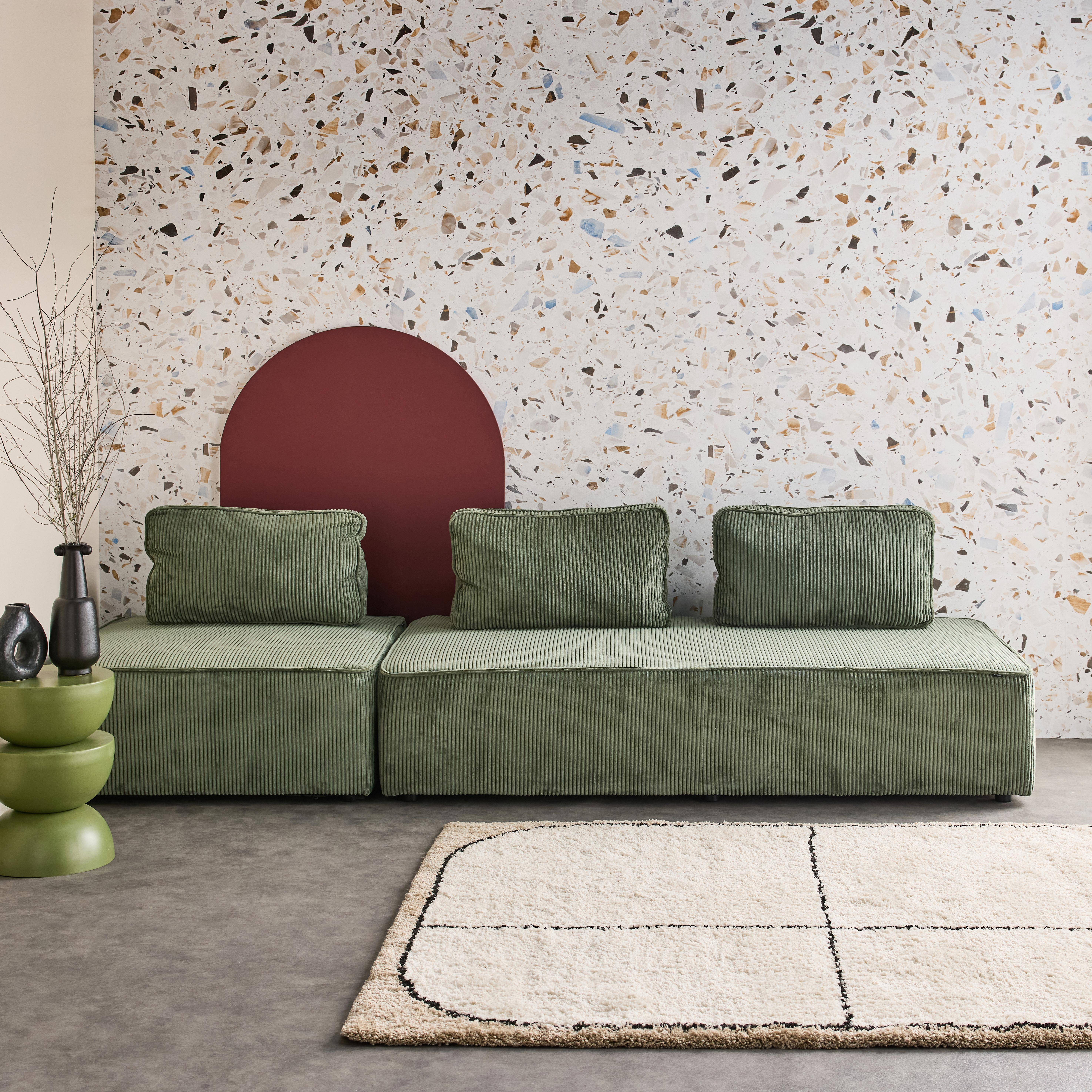 Conjunto de poltronas para sofá modular de 3 lugares em veludo cotelê, Lao, Verde, 180x90x78 cm Photo2