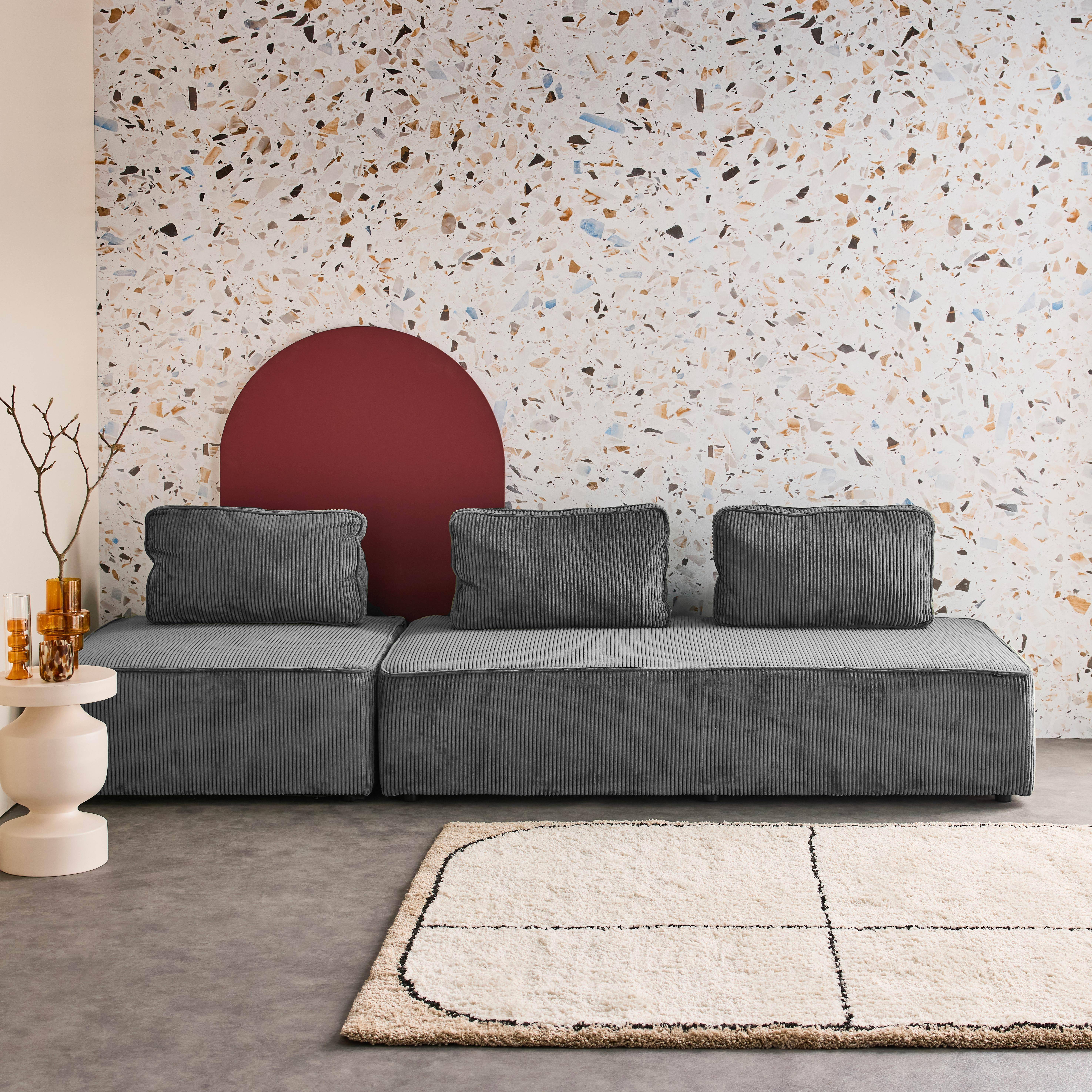 Conjunto de poltronas para sofá modular de 3 lugares em veludo cotelê, Lao, Cinza escuro, 180x90x78 cm Photo2