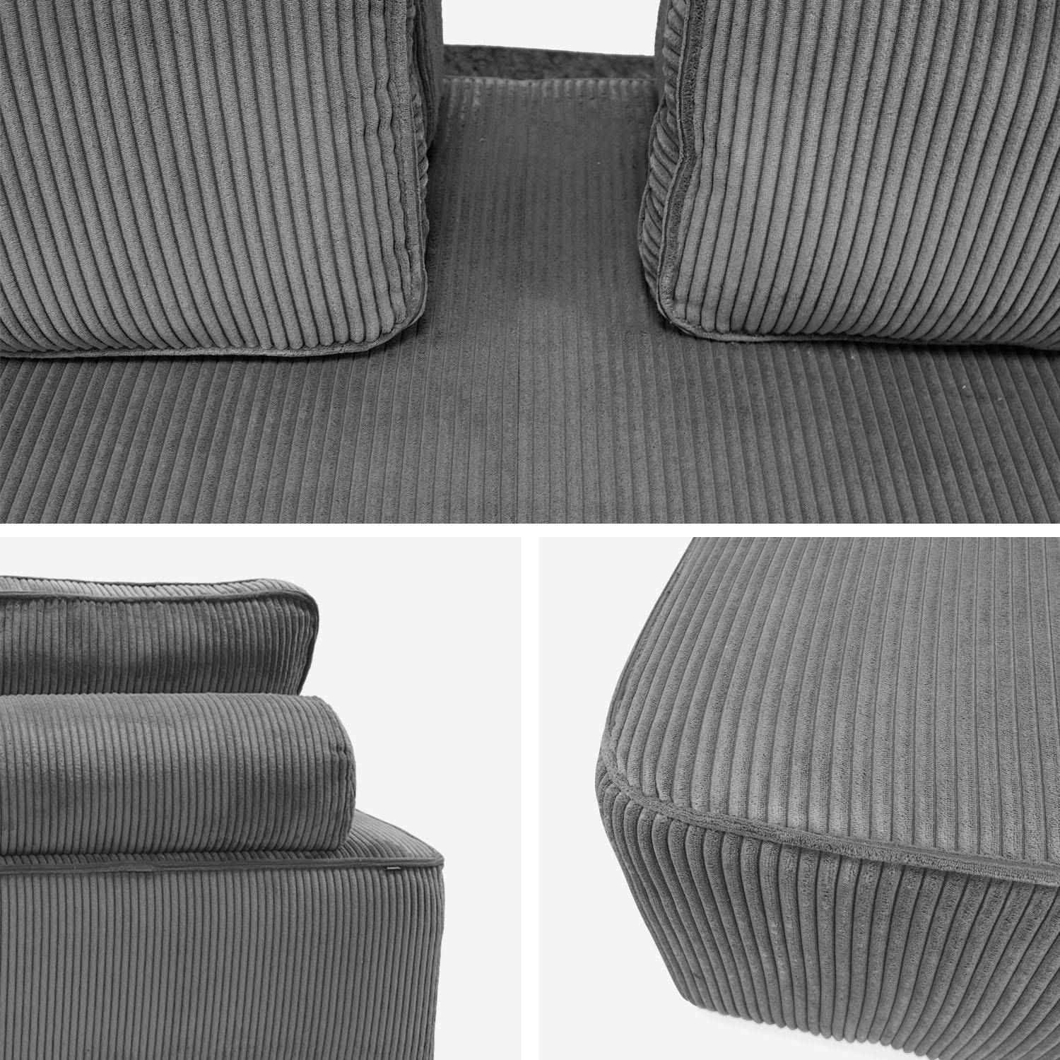 Conjunto de poltronas para sofá modular de 3 lugares em veludo cotelê, Lao, Cinza escuro, 180x90x78 cm Photo6
